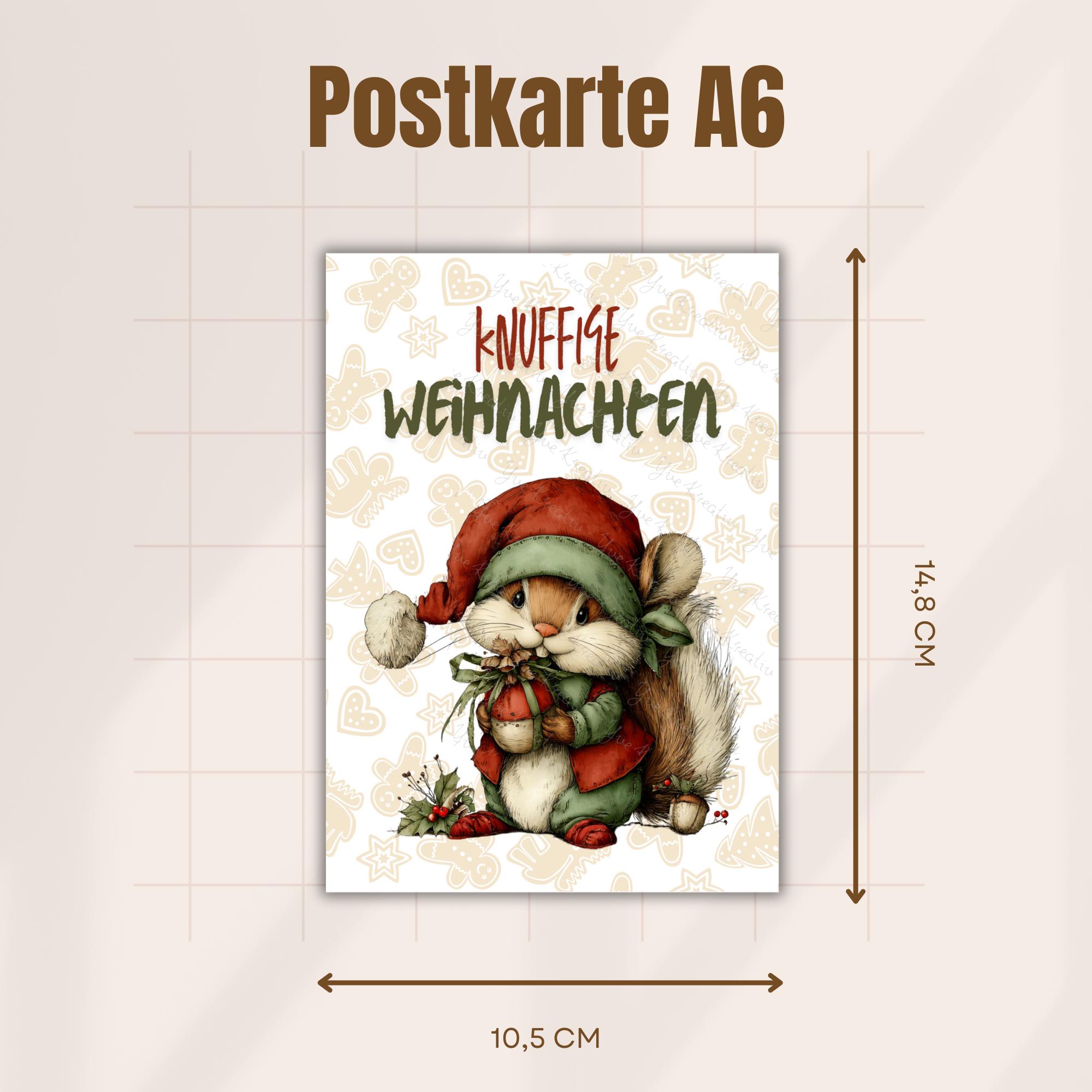Postkarte Knuffige Weihnachten Eichhörnchen Grußkarte Karte zu Weihnachten Weihnachtskarte Geschenkkarte Leinenstruktur Karte A6 #PWE185