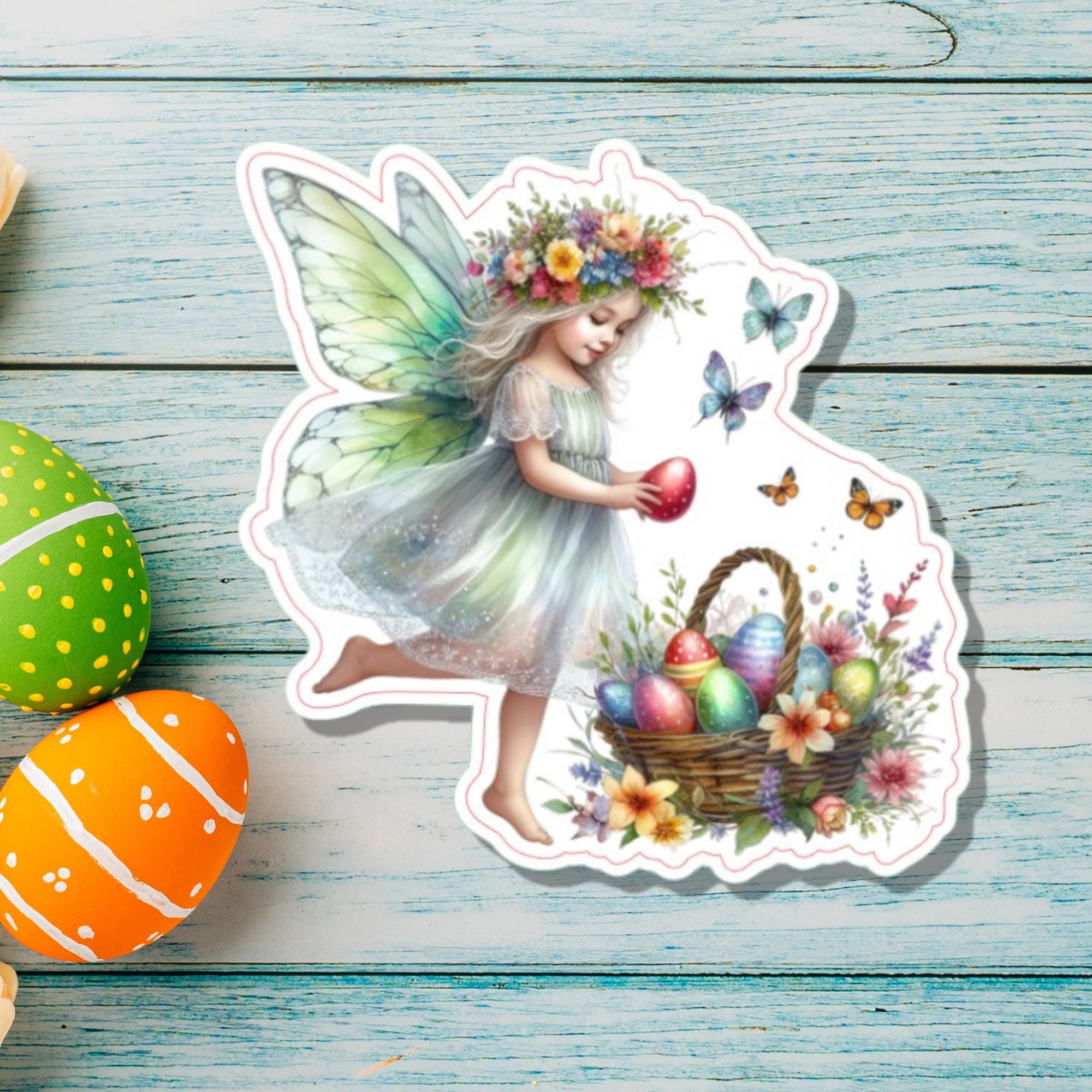 Aufkleber Ostern großer 8 cm Sticker Feen Fantasy Deko Geschenkaufkleber romantisch - zur Auswahl in Weiß oder Transparent  #SEG8