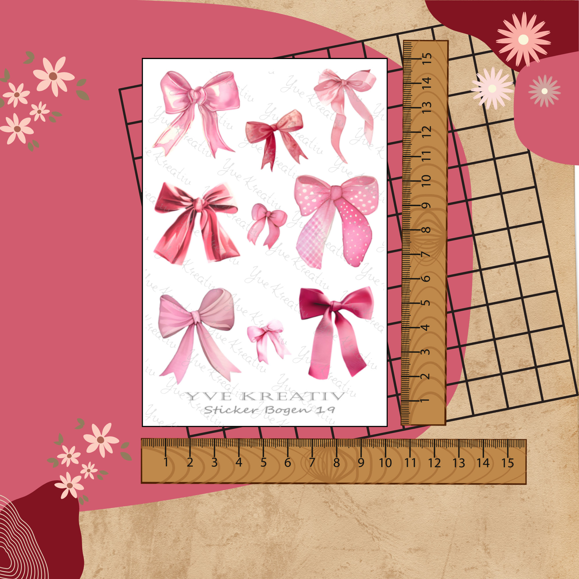 Sticker Bogen " Schleifen rosa rot " | Sticker Set - Aufkleber 3 Stickerbogen zur Auswahl in Weiß - Transparent - Matt - Glanz  #SBA6