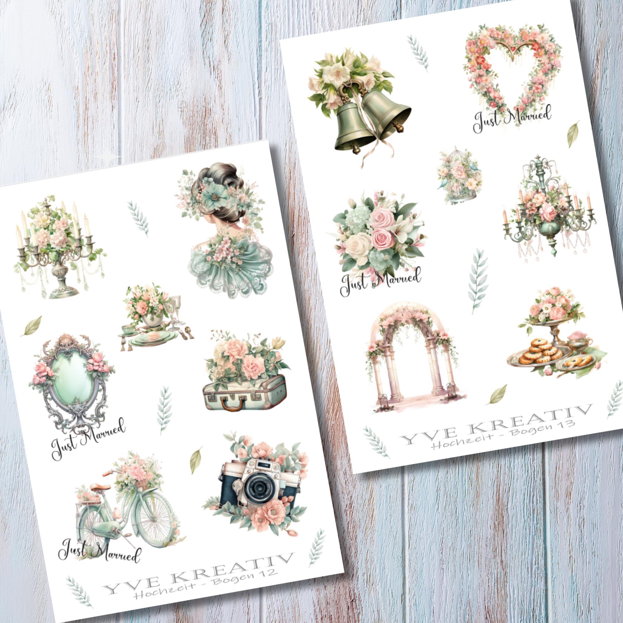 Aufkleber Hochzeit Sticker Bogen Set 2 Stickerbogen zur Auswahl in Weiß - Transparent - Matt - Glanz #SBA6 Aufkleber Hochzeit Sticker Bogen Set 2 Stickerbogen zur Auswahl in Weiß - Transparent - Matt - Glanz #SBA6