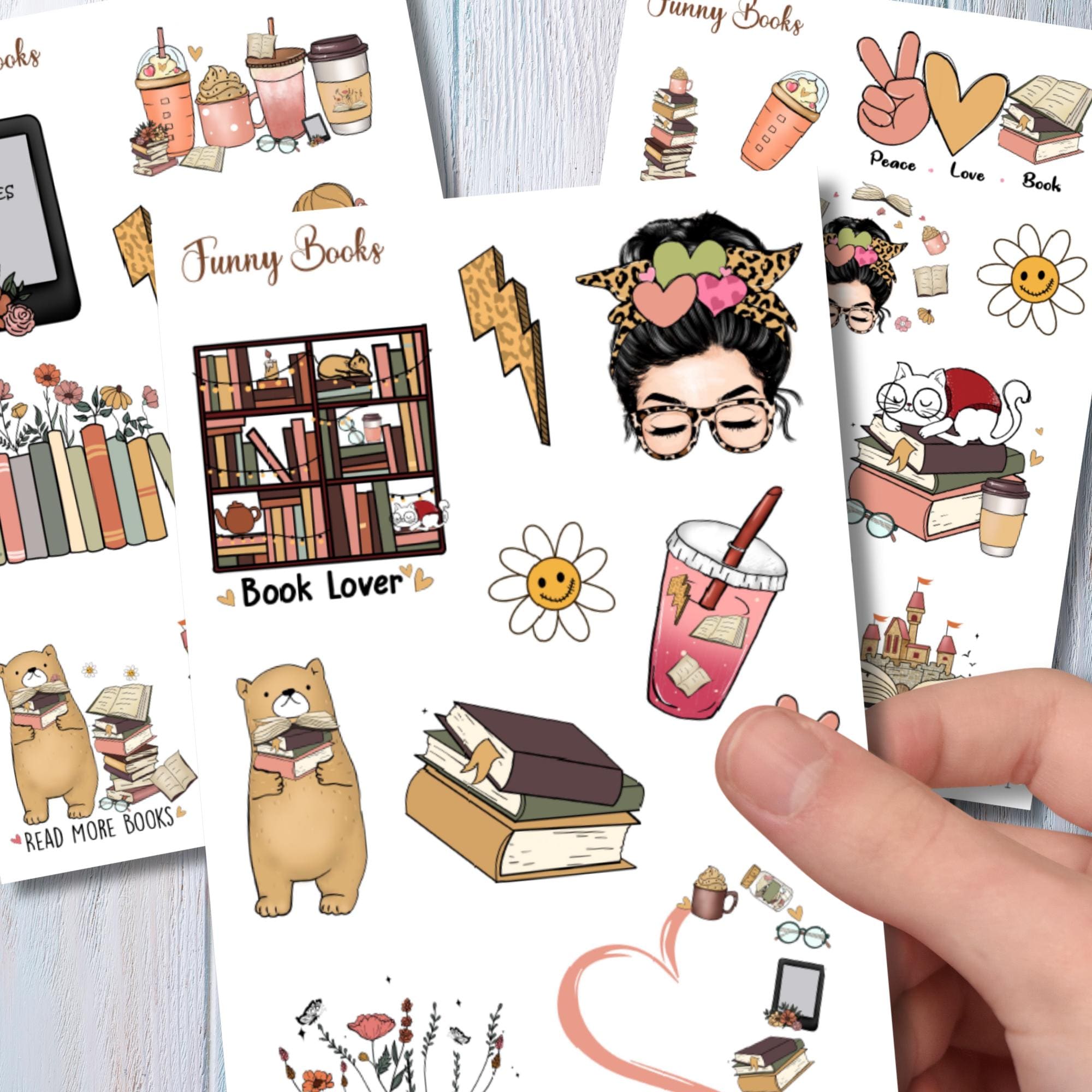 Aufkleber Love Books Stickerbogen Bücher für Leseratten Sticker Set - 3 Bögen zur Auswahl in Weiß - Transparent - Matt - Glanz  #SBA6