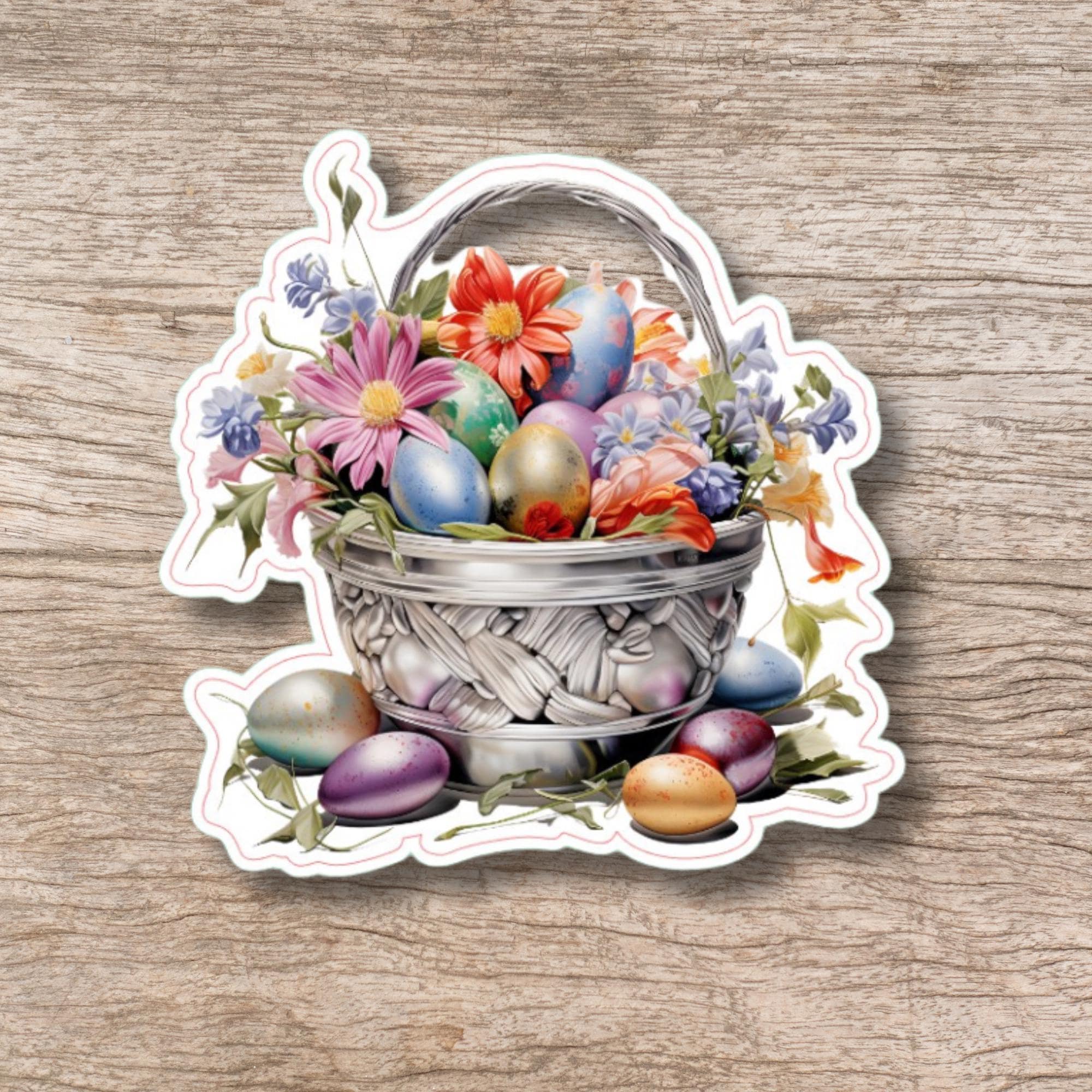 Aufkleber Ostern großer 8 cm Sticker Osterkorb Deko Osterfest Geschenkaufkleber Körbchen - zur Auswahl in Weiß oder Transparent  #SEG8
