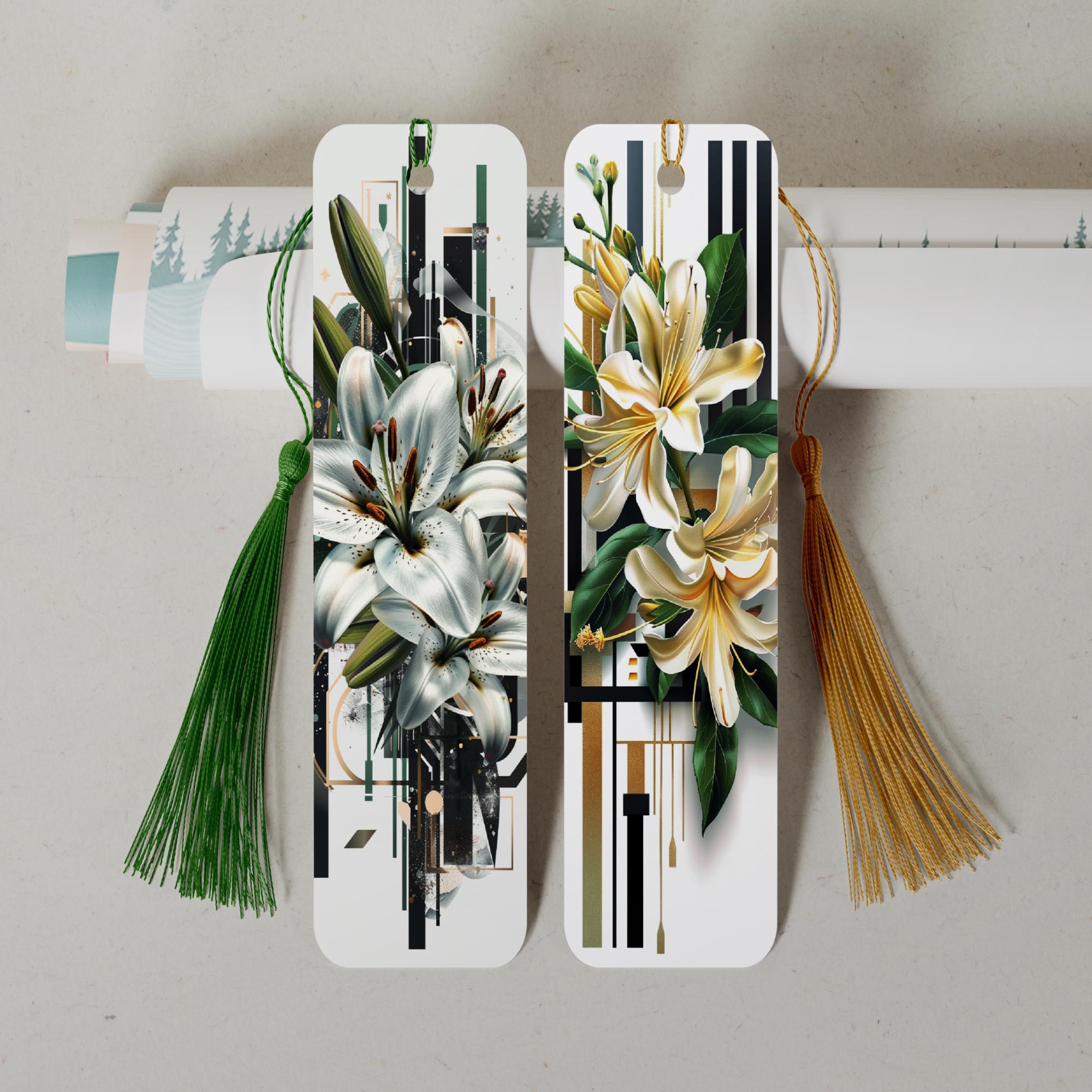 Lesezeichen aus Aluminium Geschenk zum Geburtstag Buchgeschenk "Motiv Lilien" Bookmark - 2 Motive zur Auswahl  #LEALU