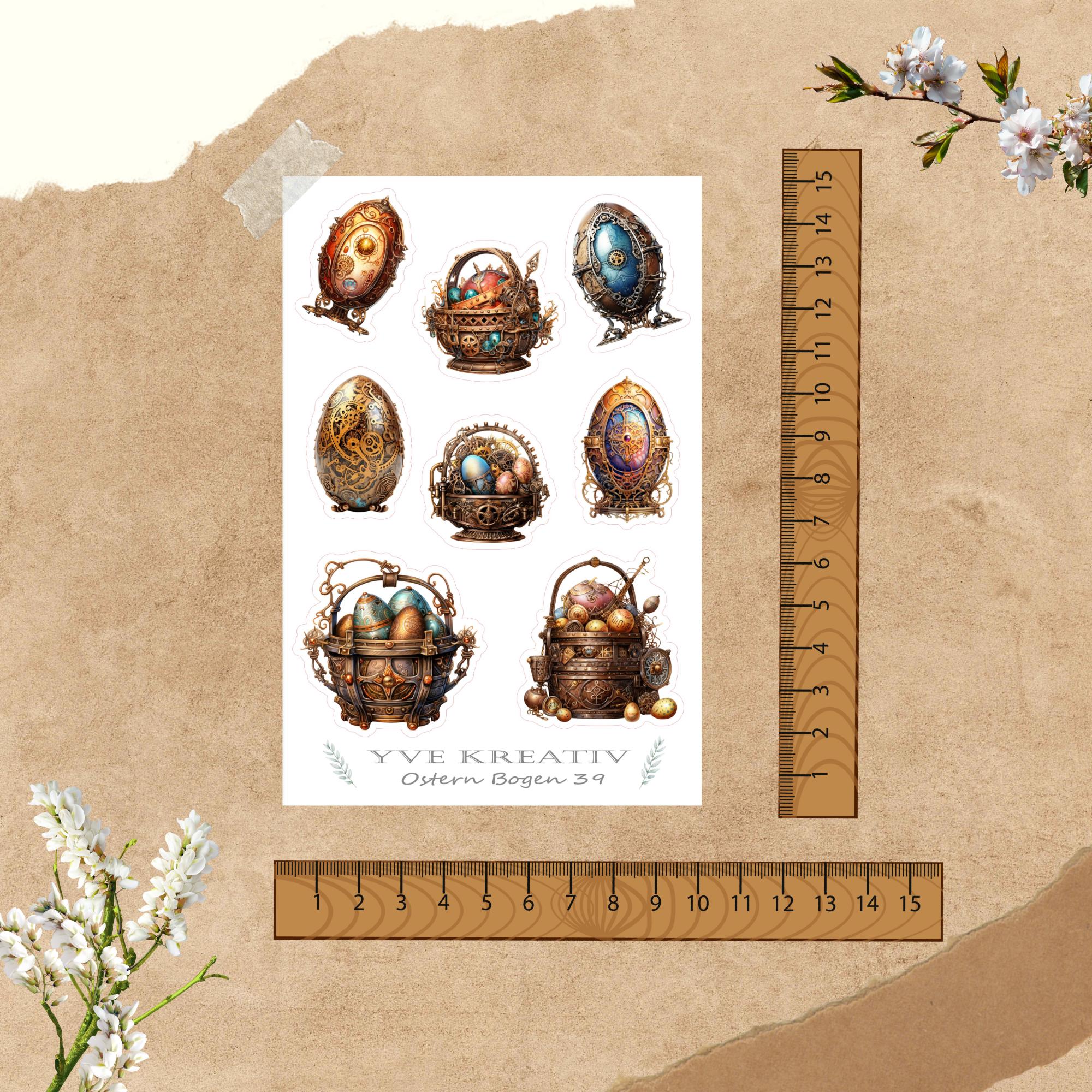 Stickerbogen Aufkleber "Ostern, Ostereier - Steampunk" | Sticker Set - Sticker Bogen zur Auswahl in Weiß - Transparent - Matt - Glanz  #SBA6