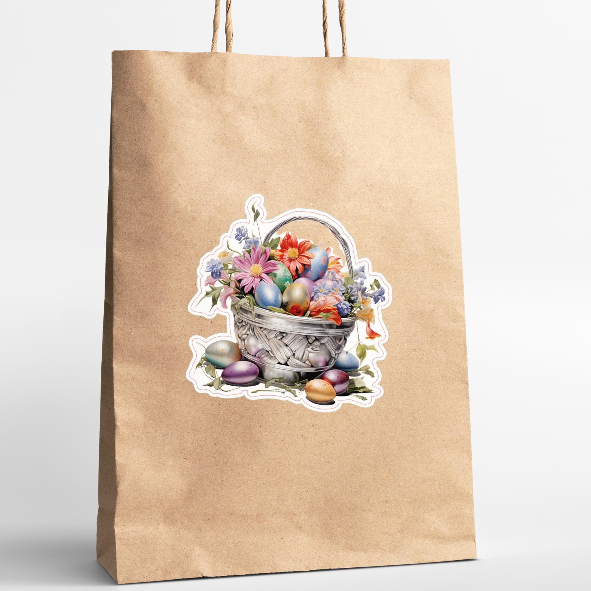 Aufkleber Ostern großer 8 cm Sticker Osterkorb Deko Osterfest Geschenkaufkleber Körbchen - zur Auswahl in Weiß oder Transparent  #SEG8