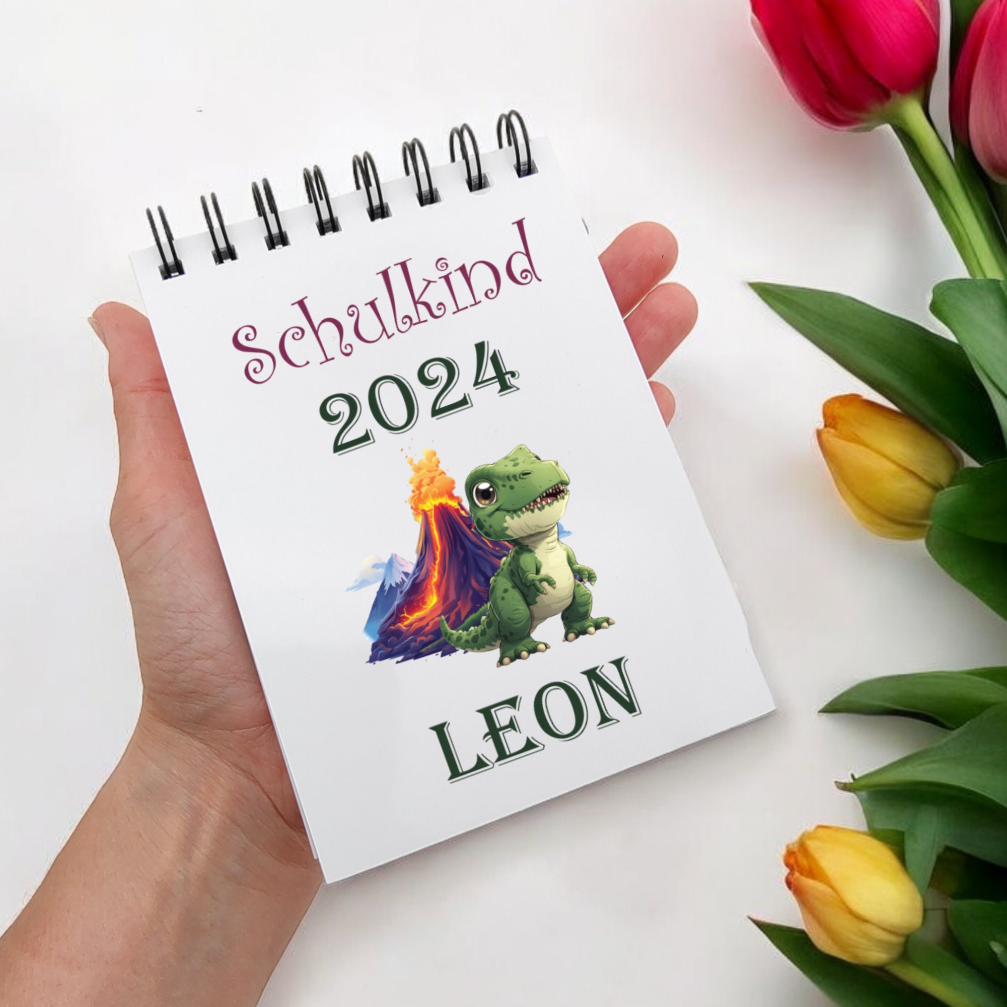 Notizblock personalisiert DIN A6 Ringblock Schreibblock Notizbuch Zettelblock Schulheft Hausaufgabenheft - Schulkind Dinosaurier  #A6SO