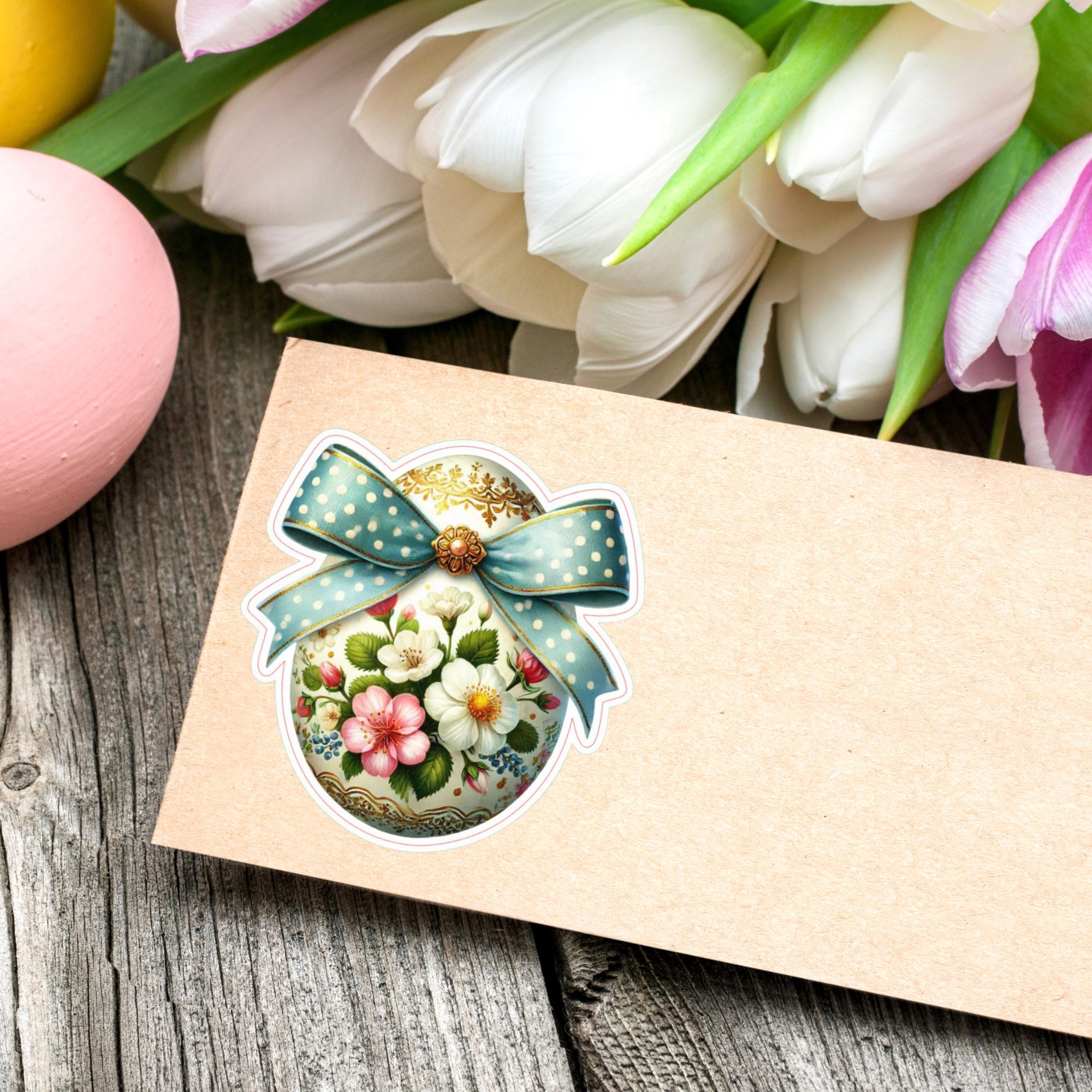 Aufkleber Ostern großer 8 cm Sticker Osterei Deko Osterfest Geschenkaufkleber Dekoei - zur Auswahl in Weiß oder Transparent  #SEG8