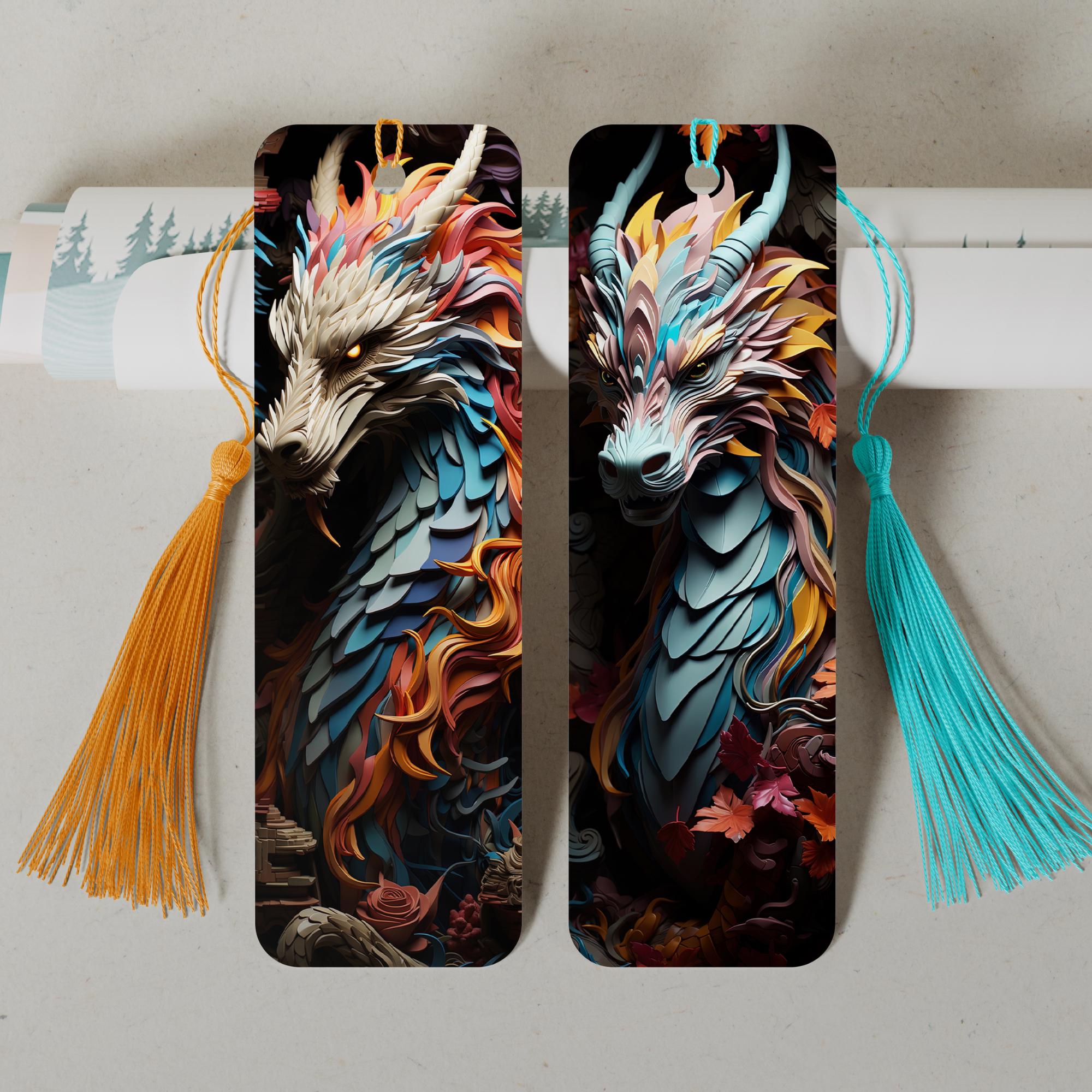 Lesezeichen aus Aluminium Geschenk zum Geburtstag Buchgeschenk "Motiv Japanischer Drachen" Bookmark - 2 Motive zur Auswahl  #LEALU