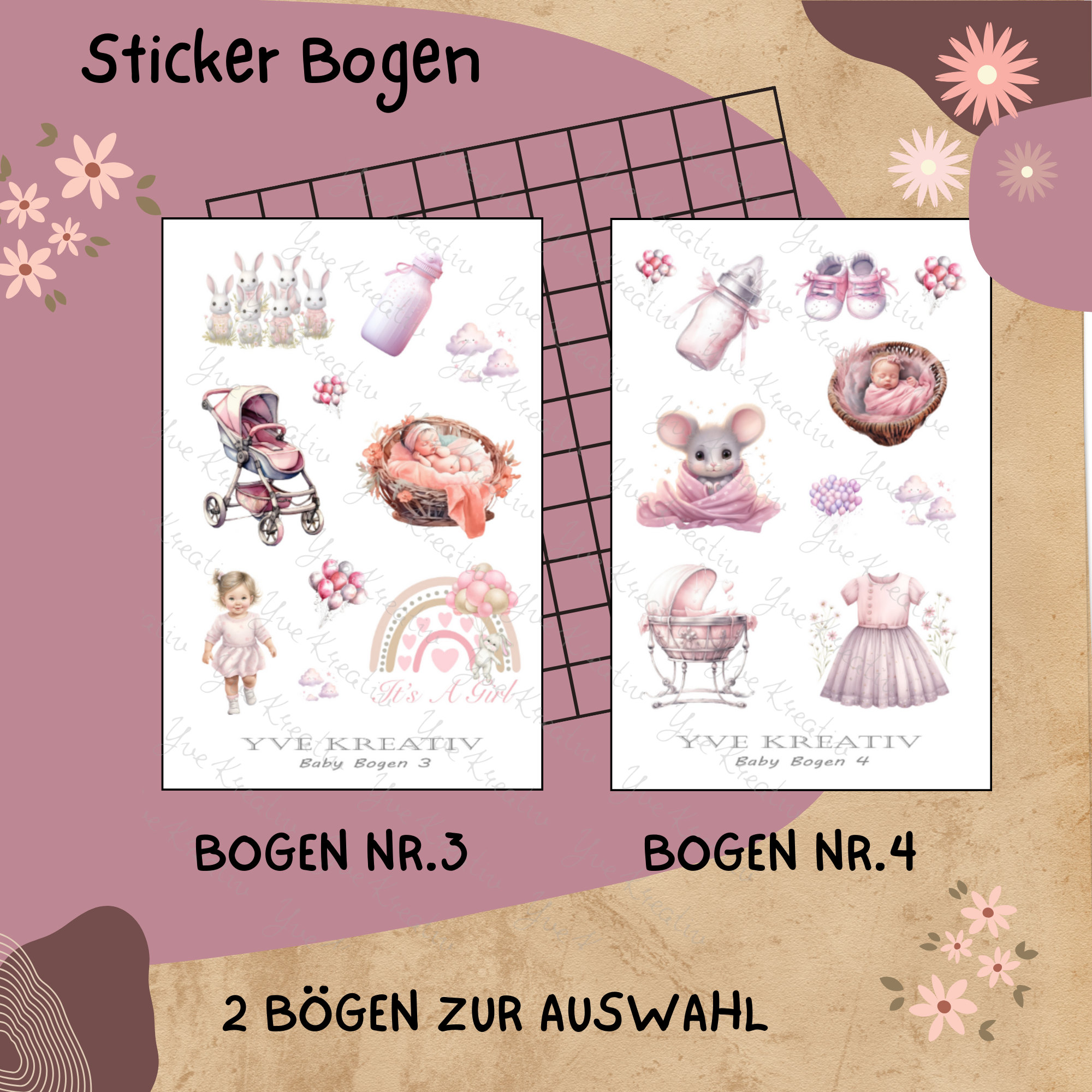 Stickerbogen "Baby Girl - Babyparty - Geburt" | Sticker Set - Aufkleber 2 Bögen zur Auswahl in Weiß - Transparent - Matt - Glanz  #SBA6