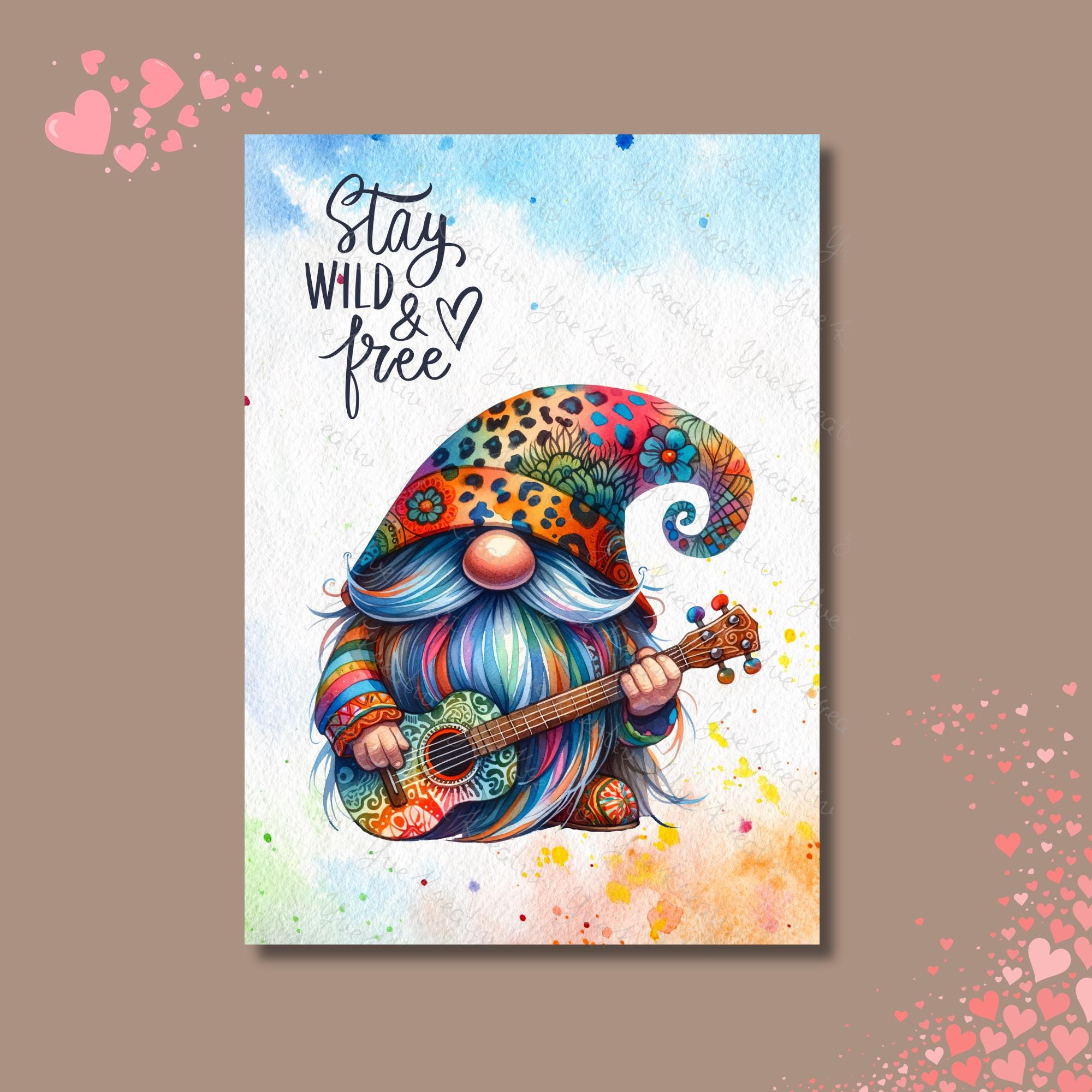 Postkarte Wichtel Grußkarte Regenbogen Karte Geburtstag Motivation Aufmunterung Mitbringsel Freund Gitarrenspieler Geschenk Musiker #PLS