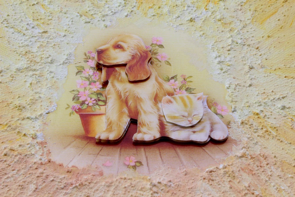 Bild auf Keilrahmen "Hund mit Katze"