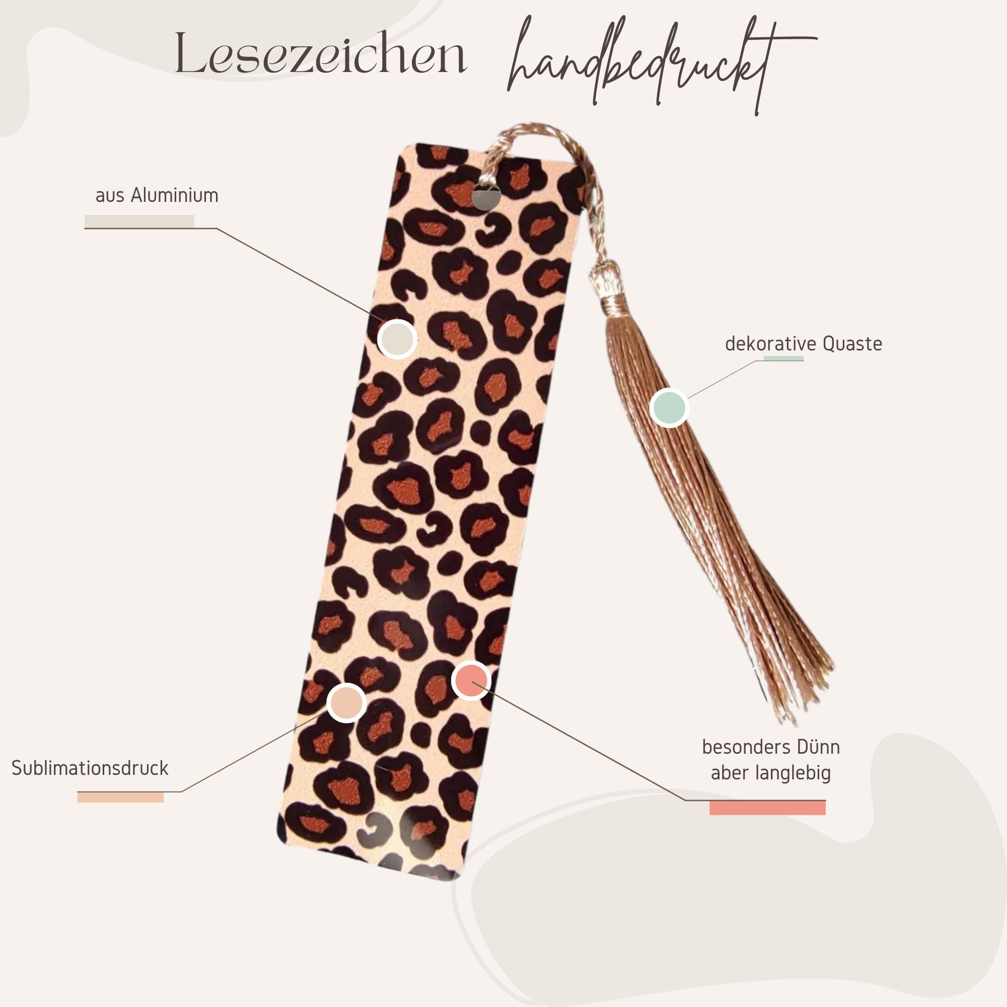 Lesezeichen aus Aluminium Animalprint Geschenk Geburtstag Mitbringsel Freundin Buchgeschenk Bookmark Leopard #LEALU