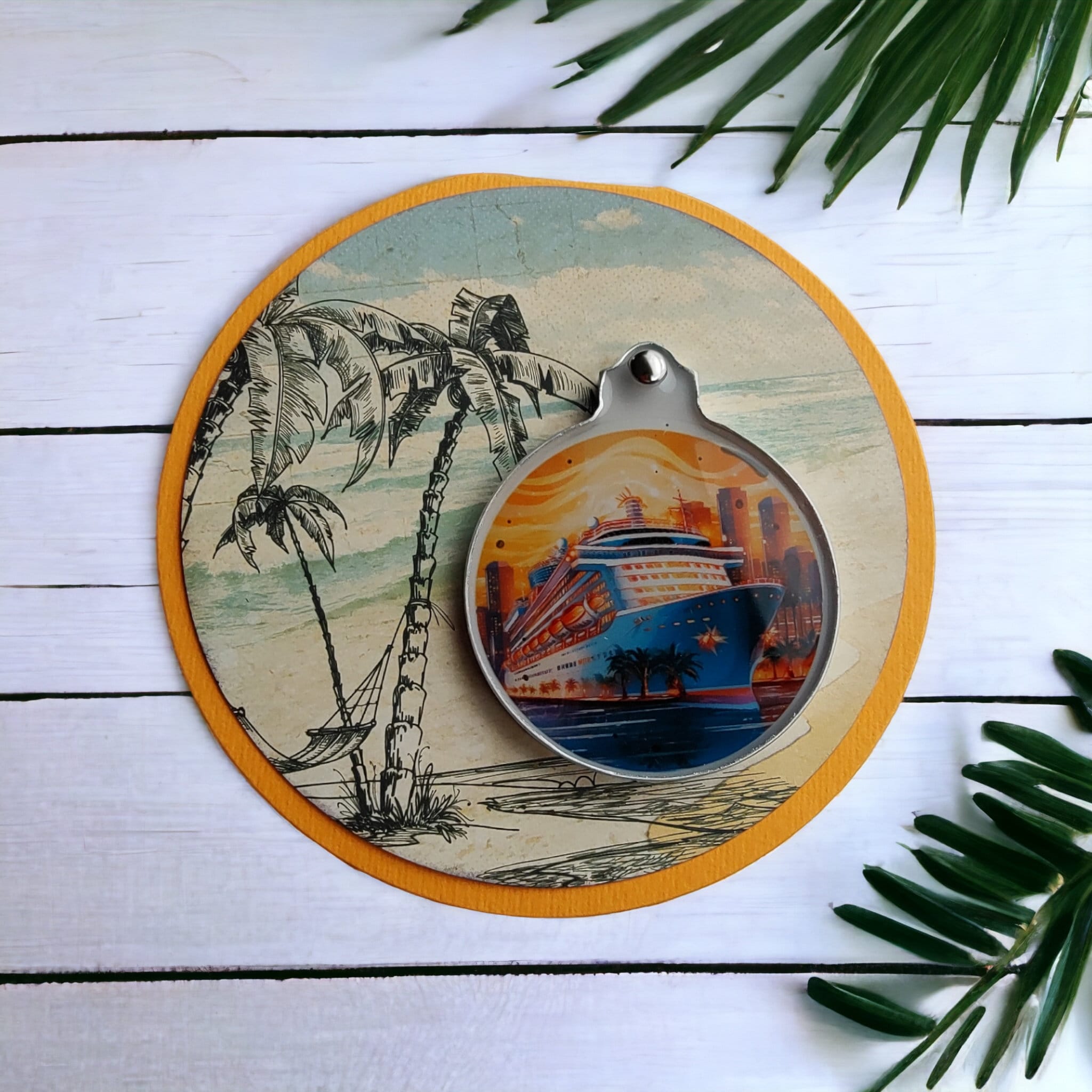 Baumanhänger "Kreuzfahrtschiff" Ornaments auf einer runden Grußkarte inkl. Kuvert  #1622484039
