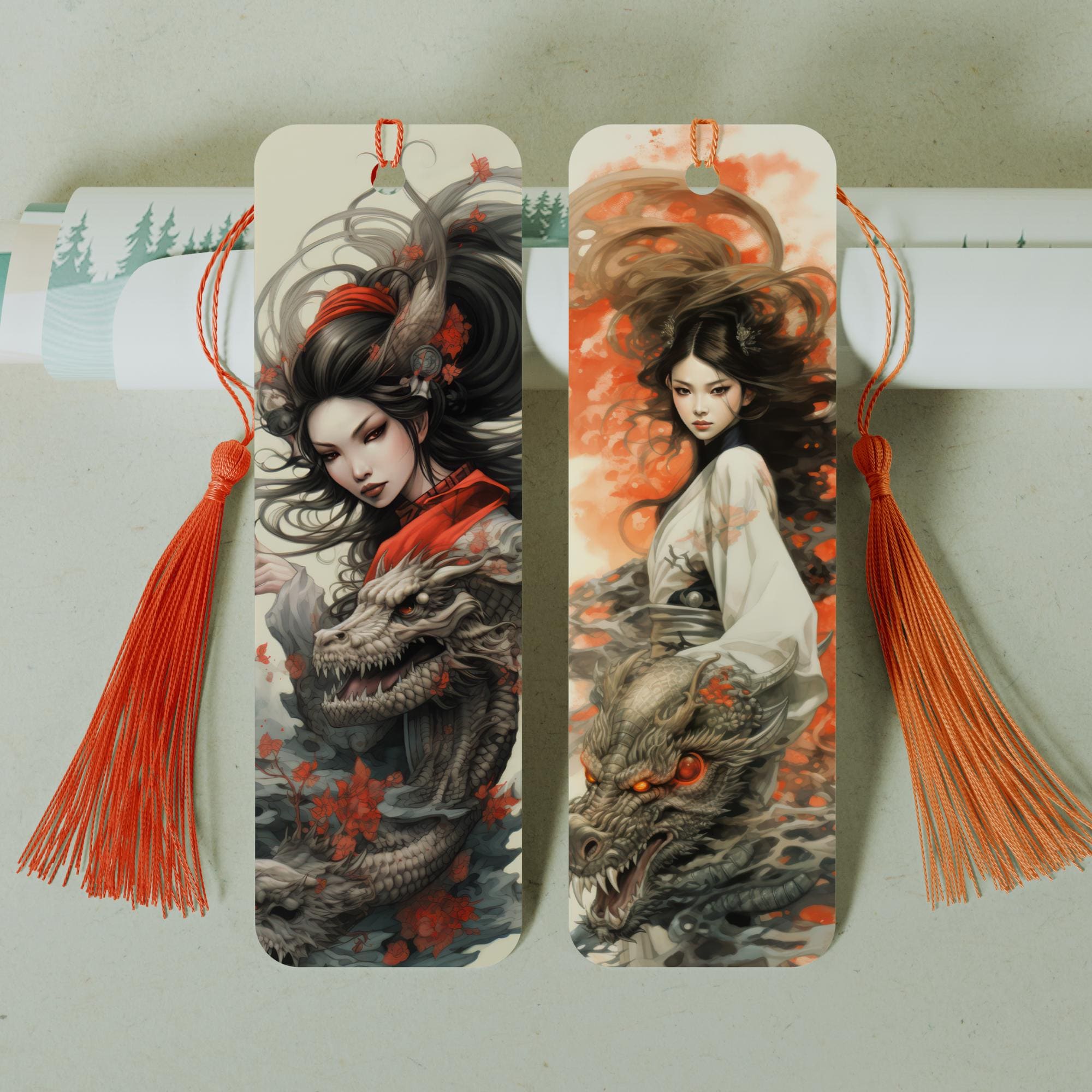 Lesezeichen aus Aluminium Geschenk zum Geburtstag Buchgeschenk "Motiv Frau mit Drachen" Bookmark - 2 Motive zur Auswahl  #LEALU