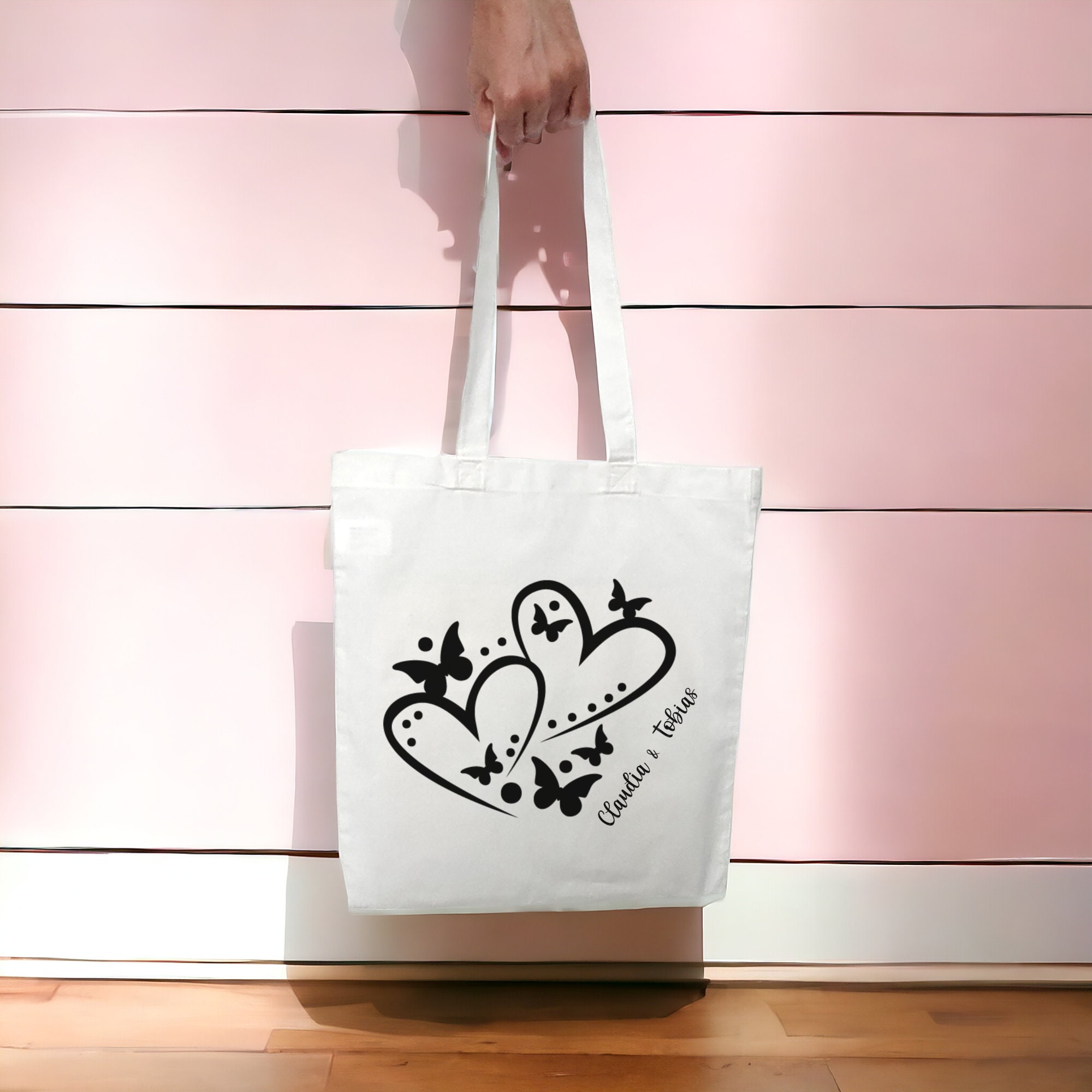 personalisierte Stofftasche, Tasche, Einkaufstasche für Sie und Ihn zur Hochzeit oder Valentinstag  #STBAUWB