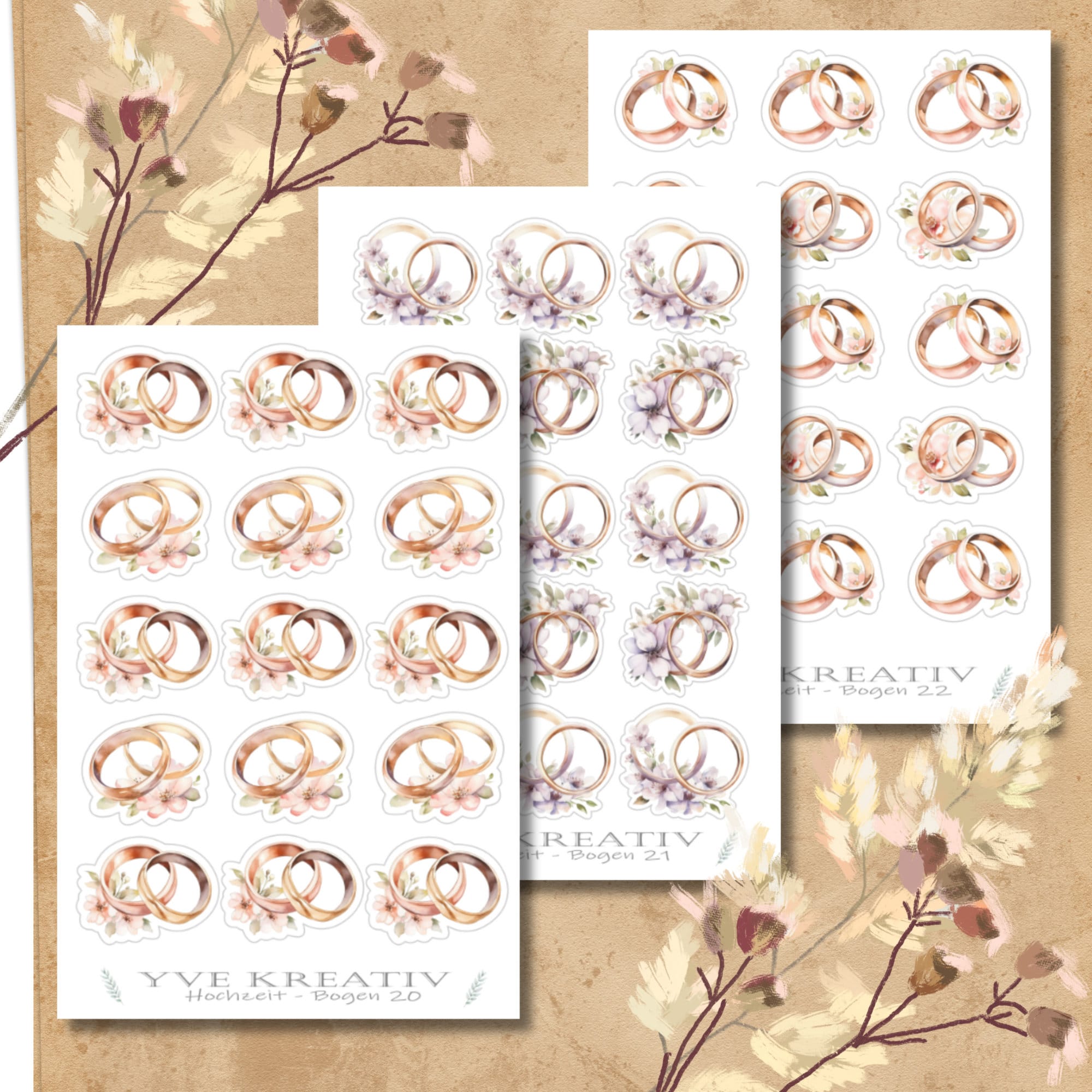 Sticker Bogen, Aufkleber, Hochzeit, Eheringe, Ringe | Sticker Set, Stickerbogen zur Auswahl in Weiß - Transparent - Matt - Glanz