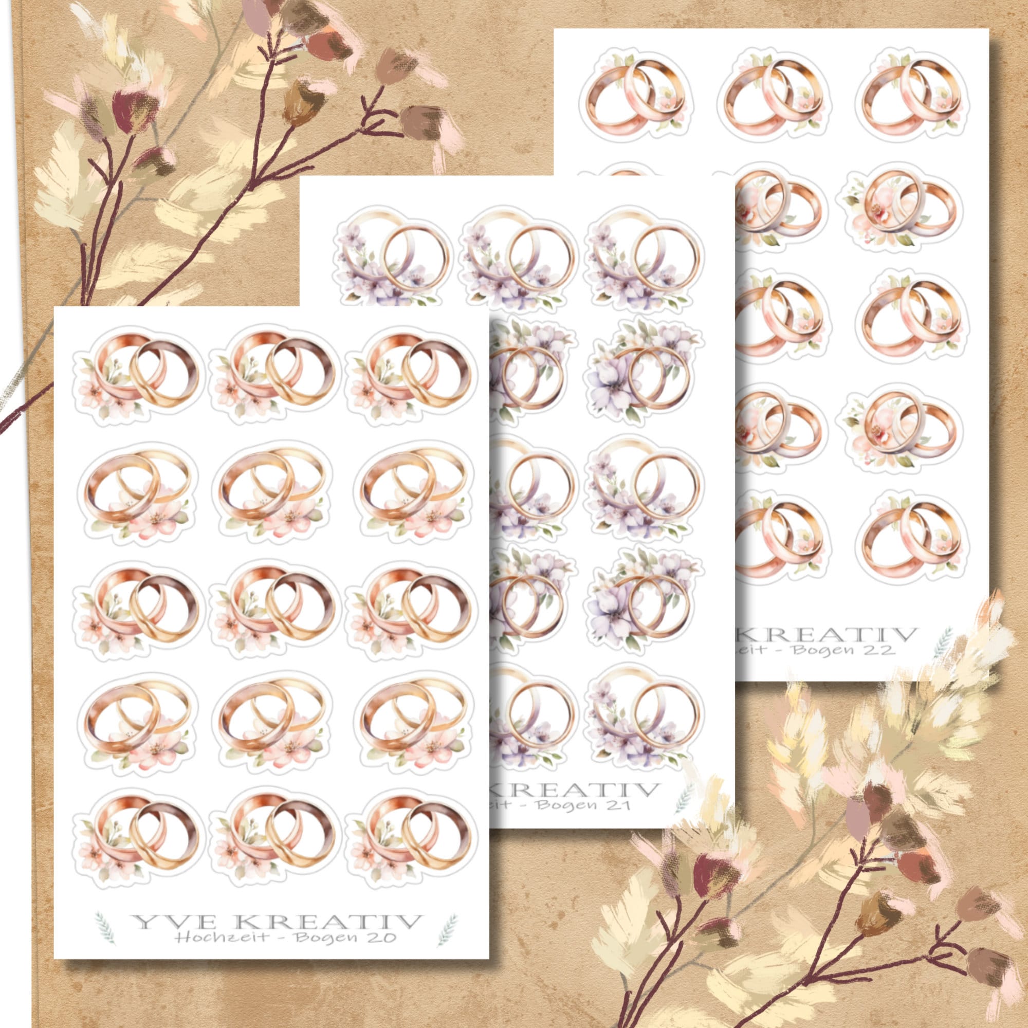 Sticker Bogen, Aufkleber, Hochzeit, Eheringe, Ringe | Sticker Set, Stickerbogen zur Auswahl in Weiß - Transparent - Matt - Glanz  #SBA6