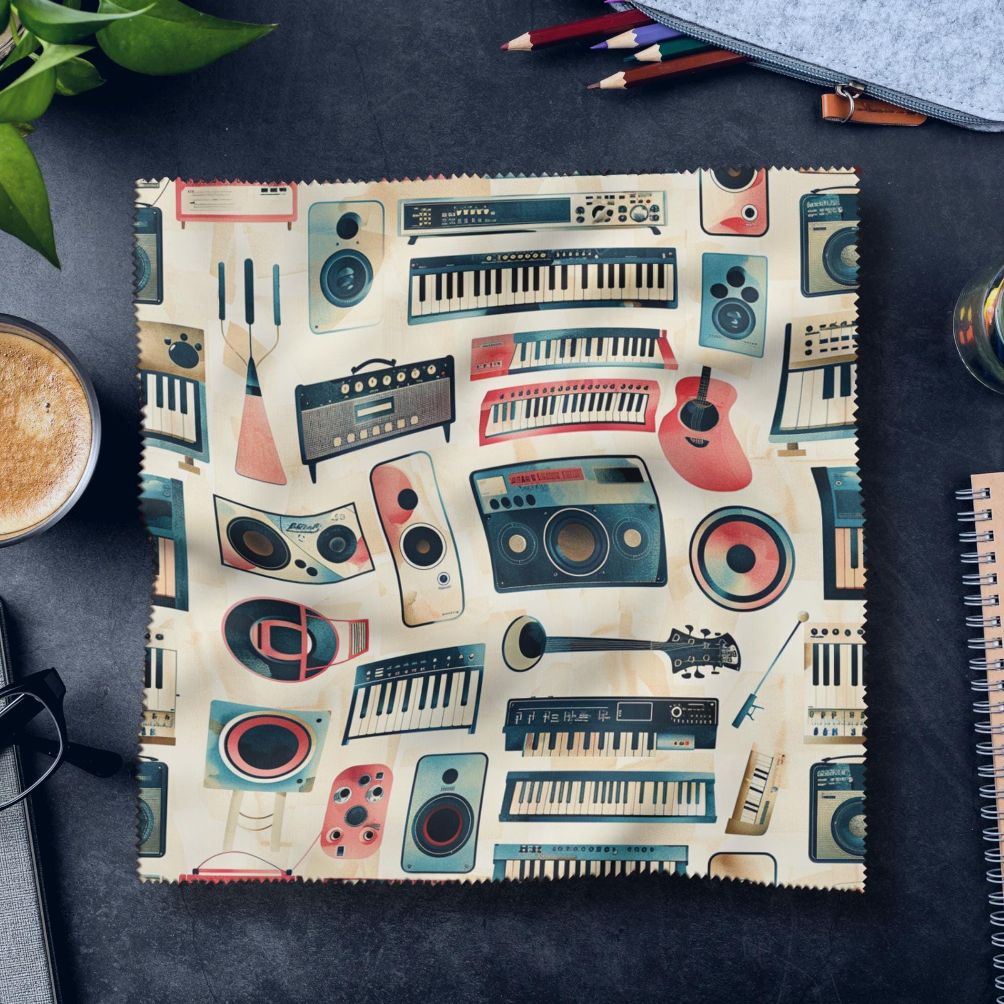 Brillenputztuch Musik Nostalgie bedrucktes Mikrofasertuch für Sonnenbrille Displays Handy Geschenk Musiker Mitbringsel Musiklehrer #BM
