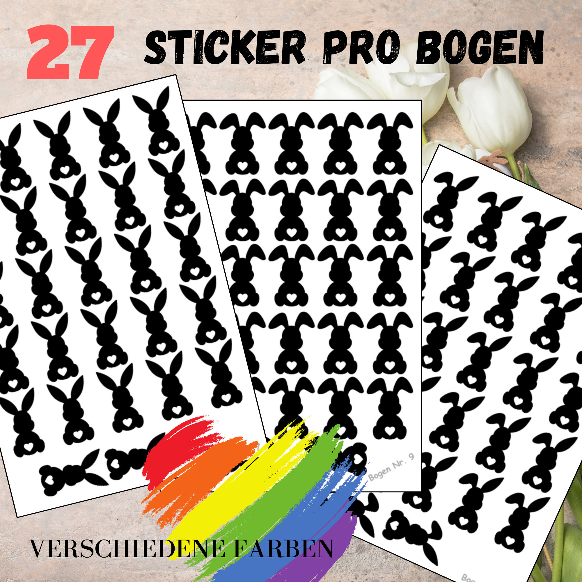 Sticker Bogen - Ostern Hase | 27 Sticker pro Bogen - Journal Sticker - Aufkleber 3 Bögen zur Auswahl I Farbe wählbar