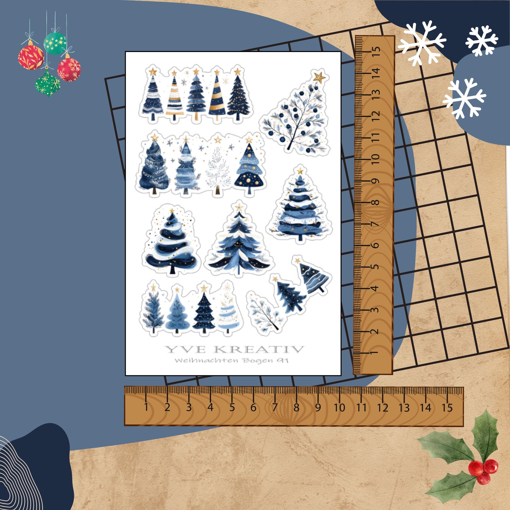 Aufkleber Sticker Bogen "Weihnachten Tannenbäume Wald" | Sticker Set -3 Stickerbogen zur Auswahl in Weiß - Transparent - Matt - Glanz  #SBA6