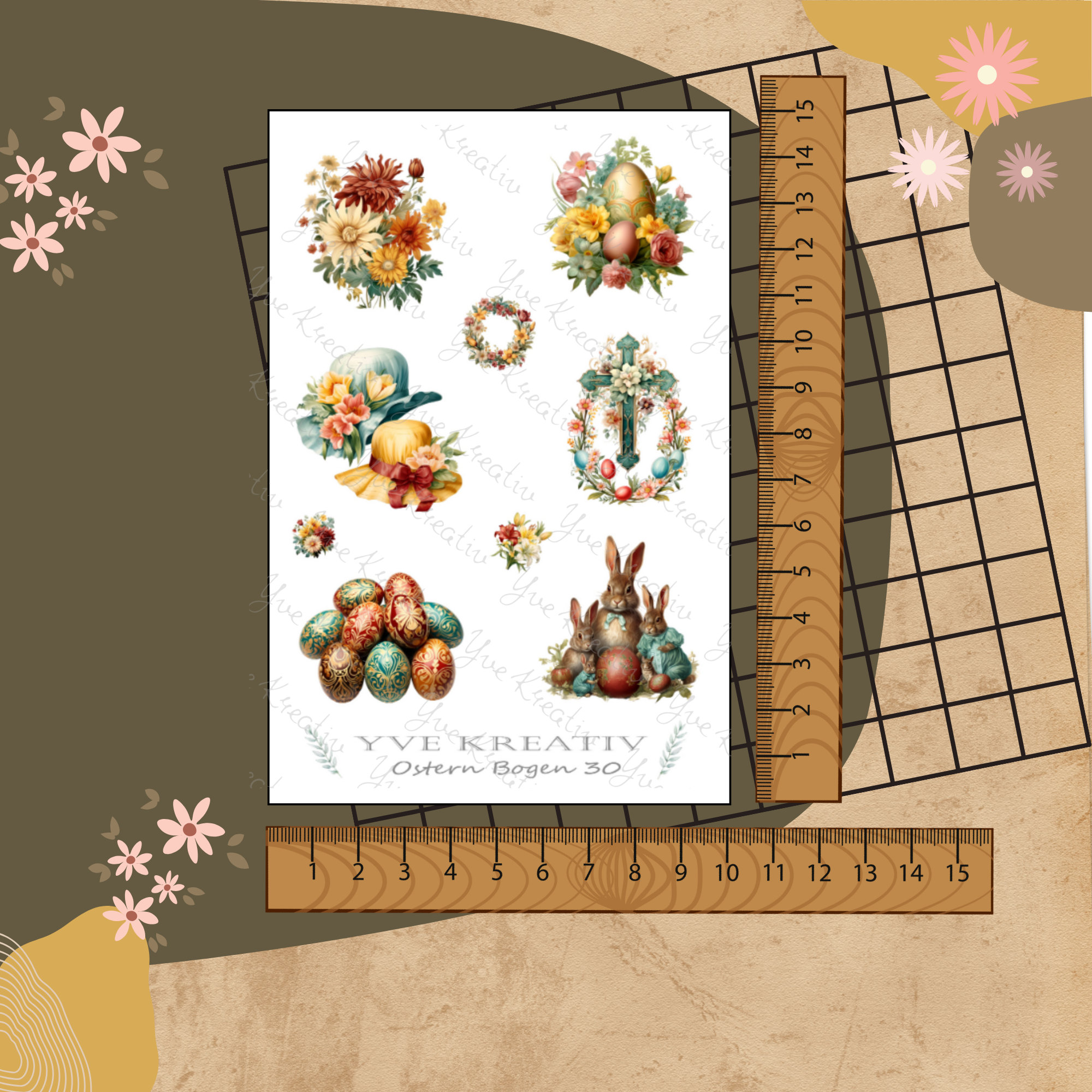 Sticker Bogen " Ostern - Nostalgie Vintage " | Sticker Set - Aufkleber 3 Stickerbogen zur Auswahl in Weiß - Transparent - Matt - Glanz #SBA6