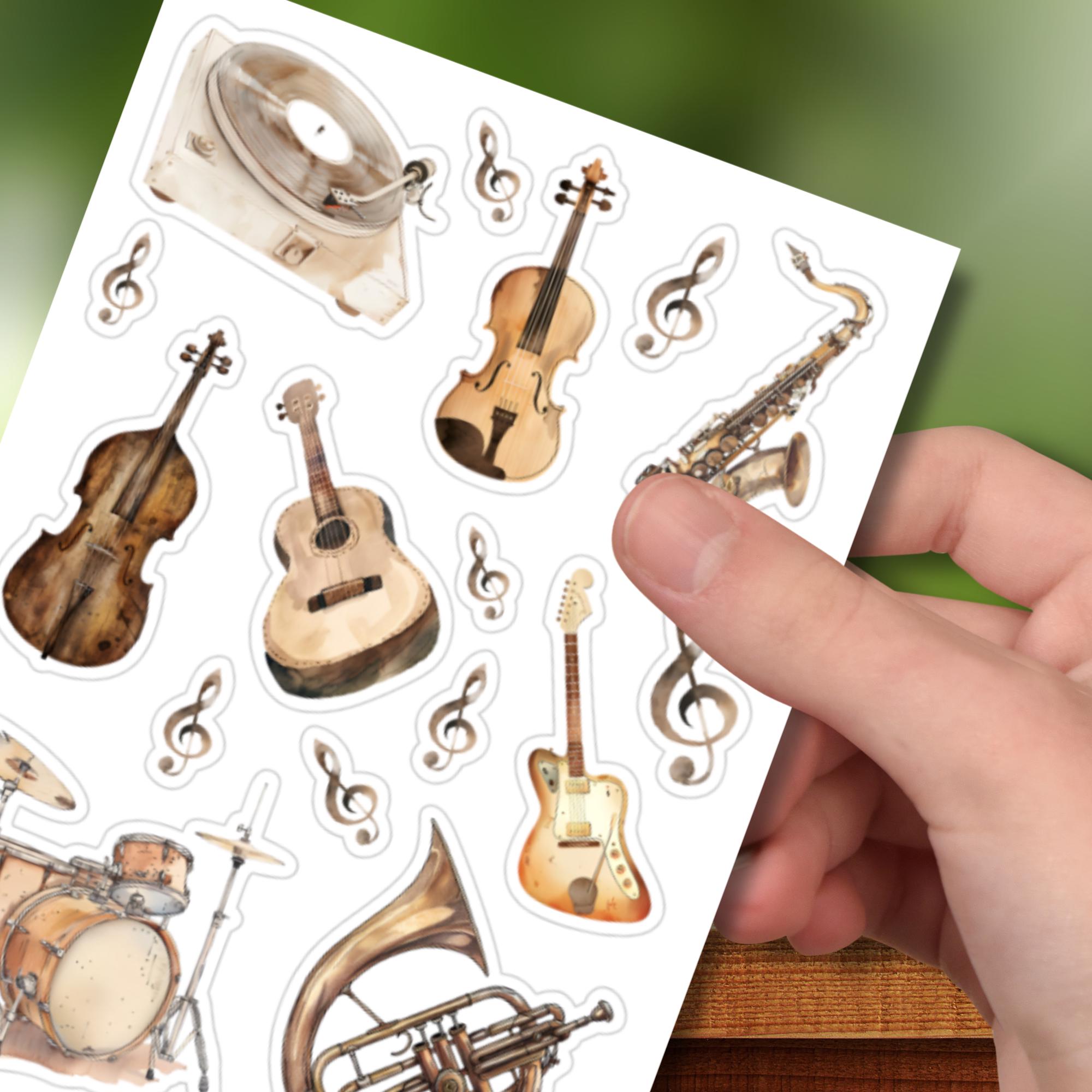 Aufkleber Musik Instrumente Sticker Bogen Set 3 Stickerbogen zur Auswahl in Weiß - Transparent - Matt - Glanz #SBA6