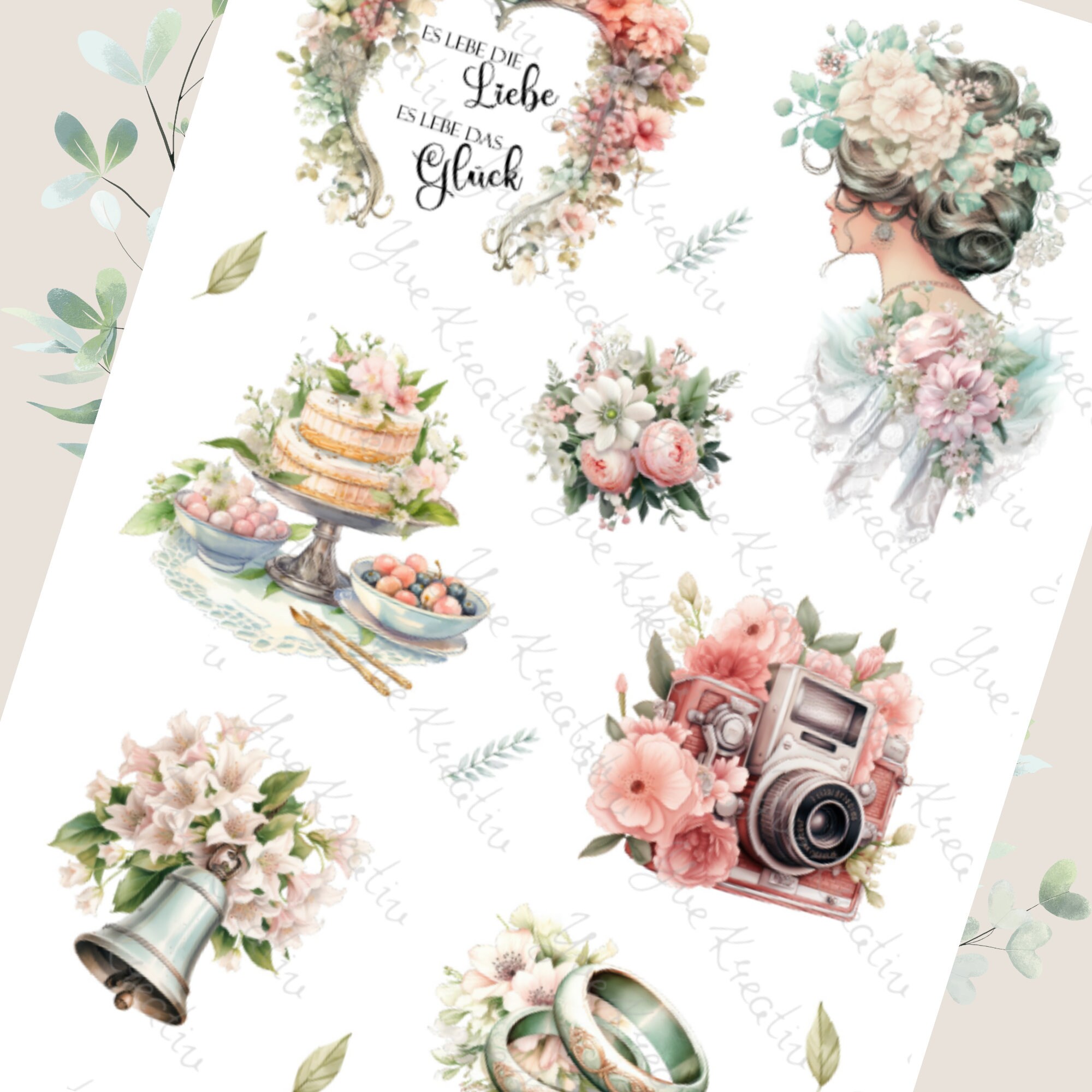 Sticker Bogen " Hochzeit " | Sticker Set - Aufkleber Stickerbogen zur Auswahl in Weiß - Transparent - Matt - Glanz