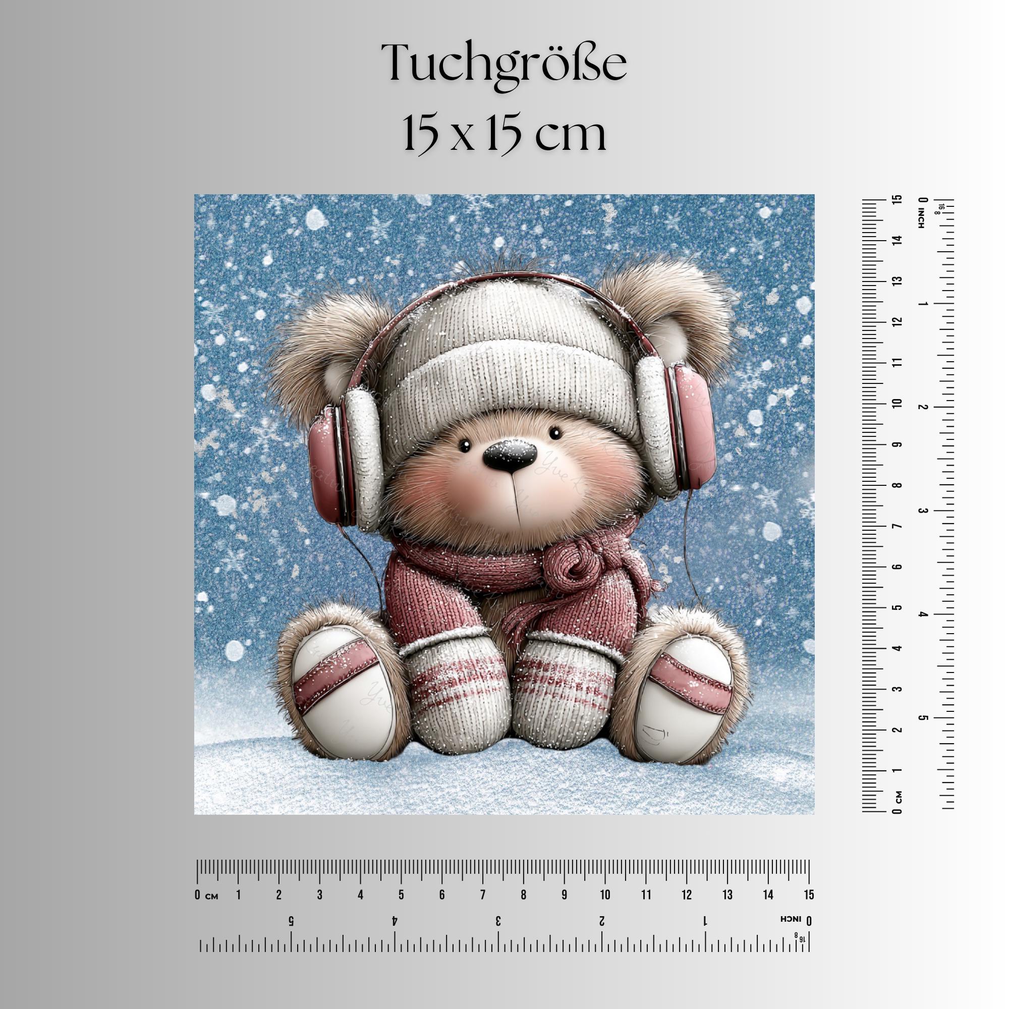 Brillenputztuch Musik Kopfhörer Teddybär bedrucktes Mikrofasertuch für Brille Display Handy Sonnenbrille Größe 15x15 cm oder 20x20 cm #MC20