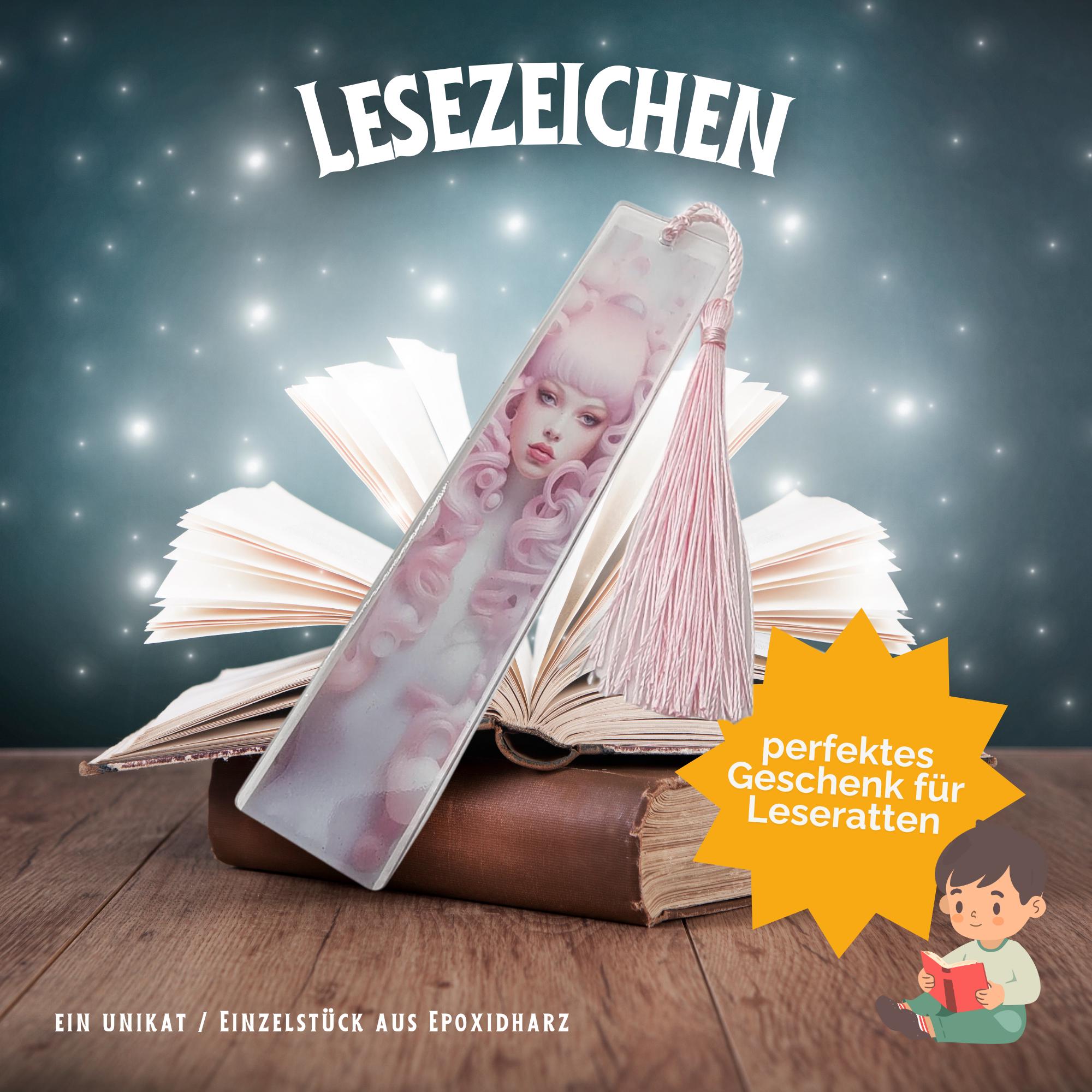 Lesezeichen aus Epoxidharz Motiv Pink Lady Geschenk Geburtstag Mitbringsel zum Buchgeschenk Geschenkidee Buchzeichen transparent #LEEPOX