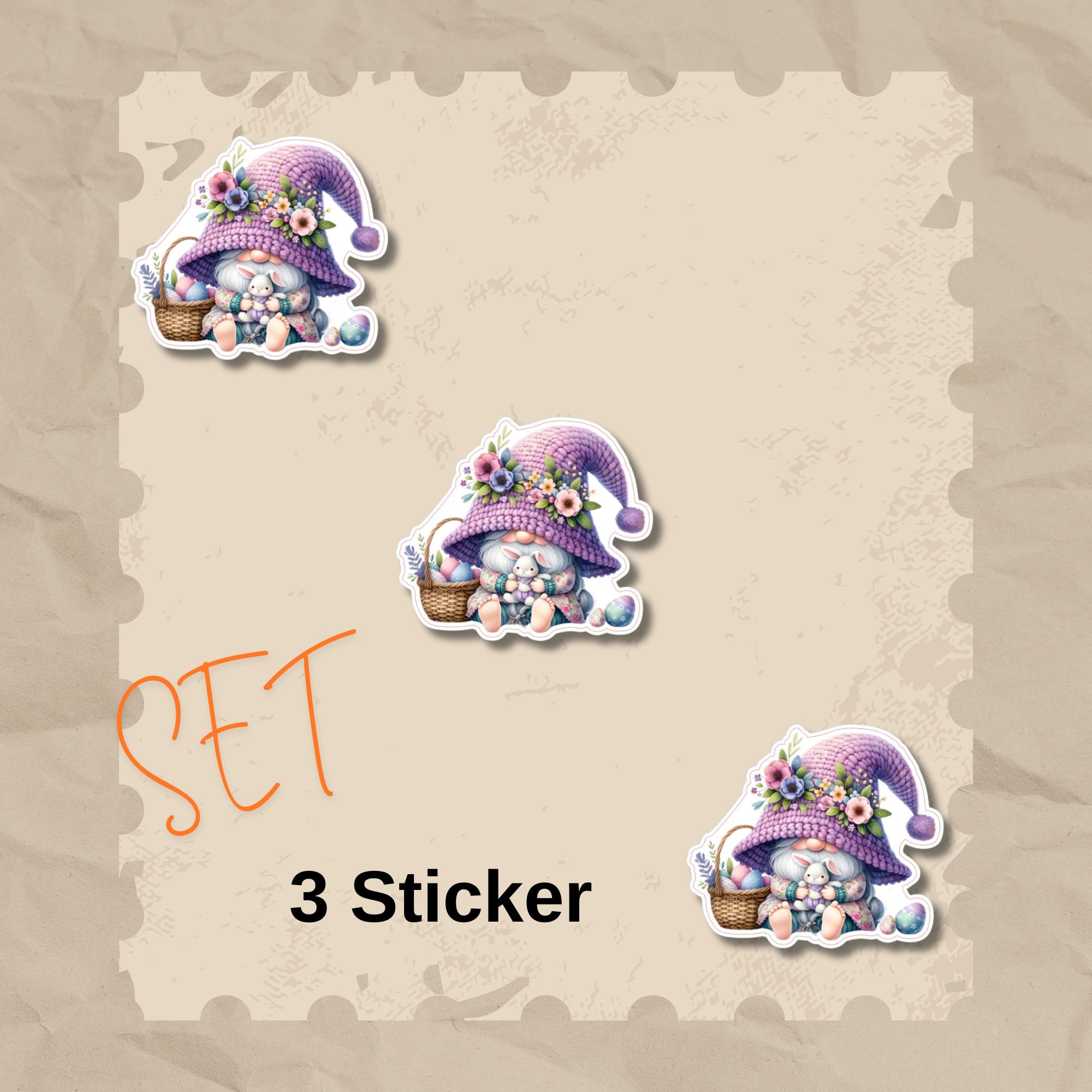 Aufkleber Ostern großer 8 cm Sticker Lila Wichtel Deko Geschenkaufkleber Oster Gnom Zwerg - zur Auswahl in Weiß oder Transparent  #SEG8