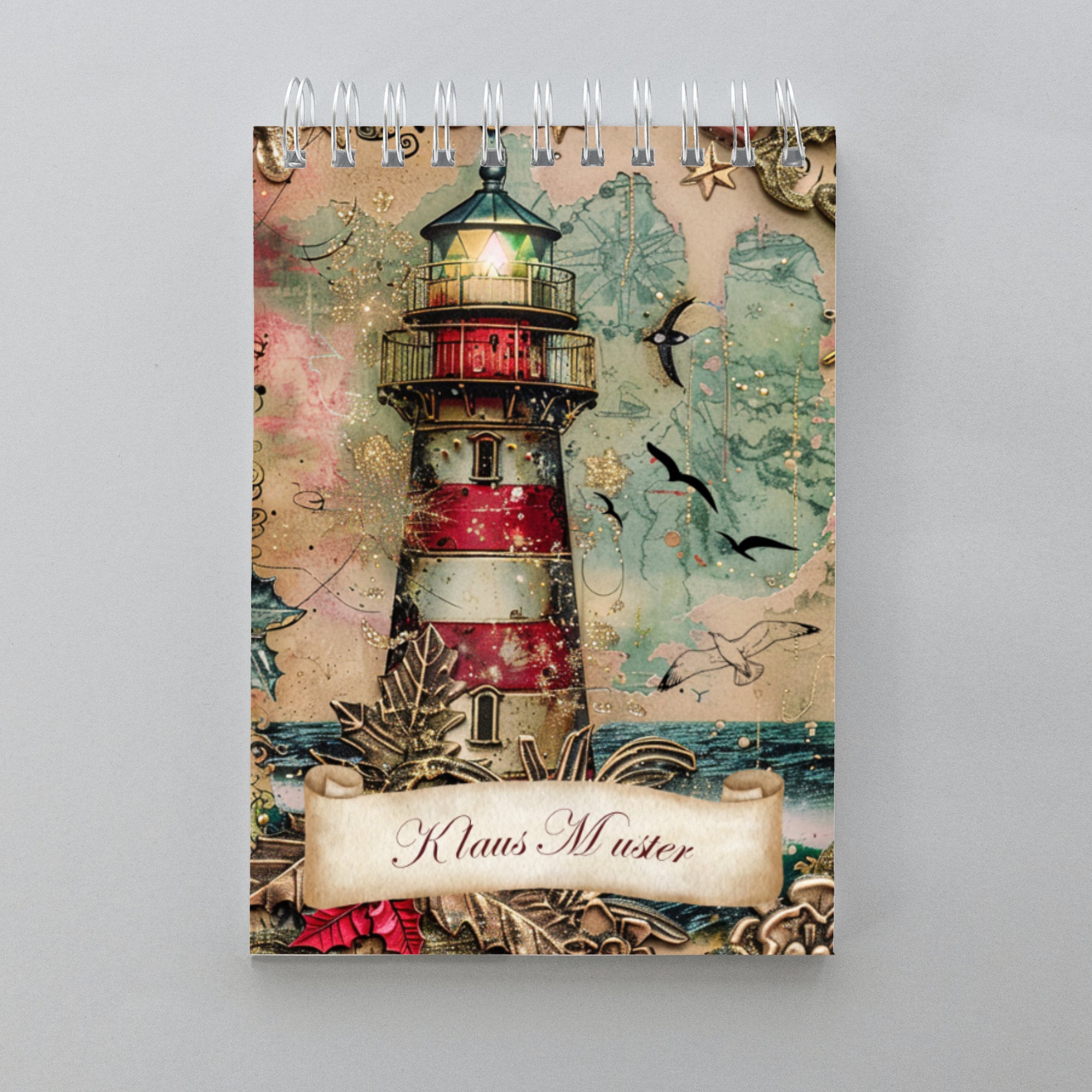 Notizblock Maritim personalisiert mit Namen DIN A6 kleiner Ringblock Leuchtturm Schreibblock Notizbuch Zettelblock #A6SO
