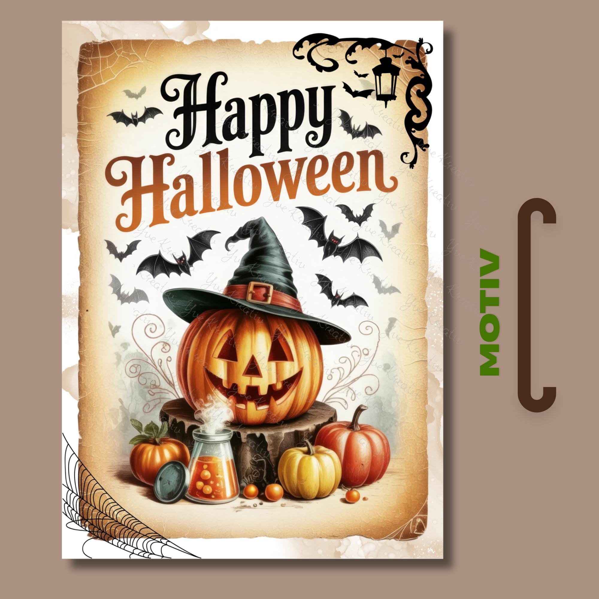 Postkarte Halloween Glückwunschkarte Herbst Grußkarte Geschenkkarte Karte zu Halloween Leinenstruktur Karte A6 #PH1abc