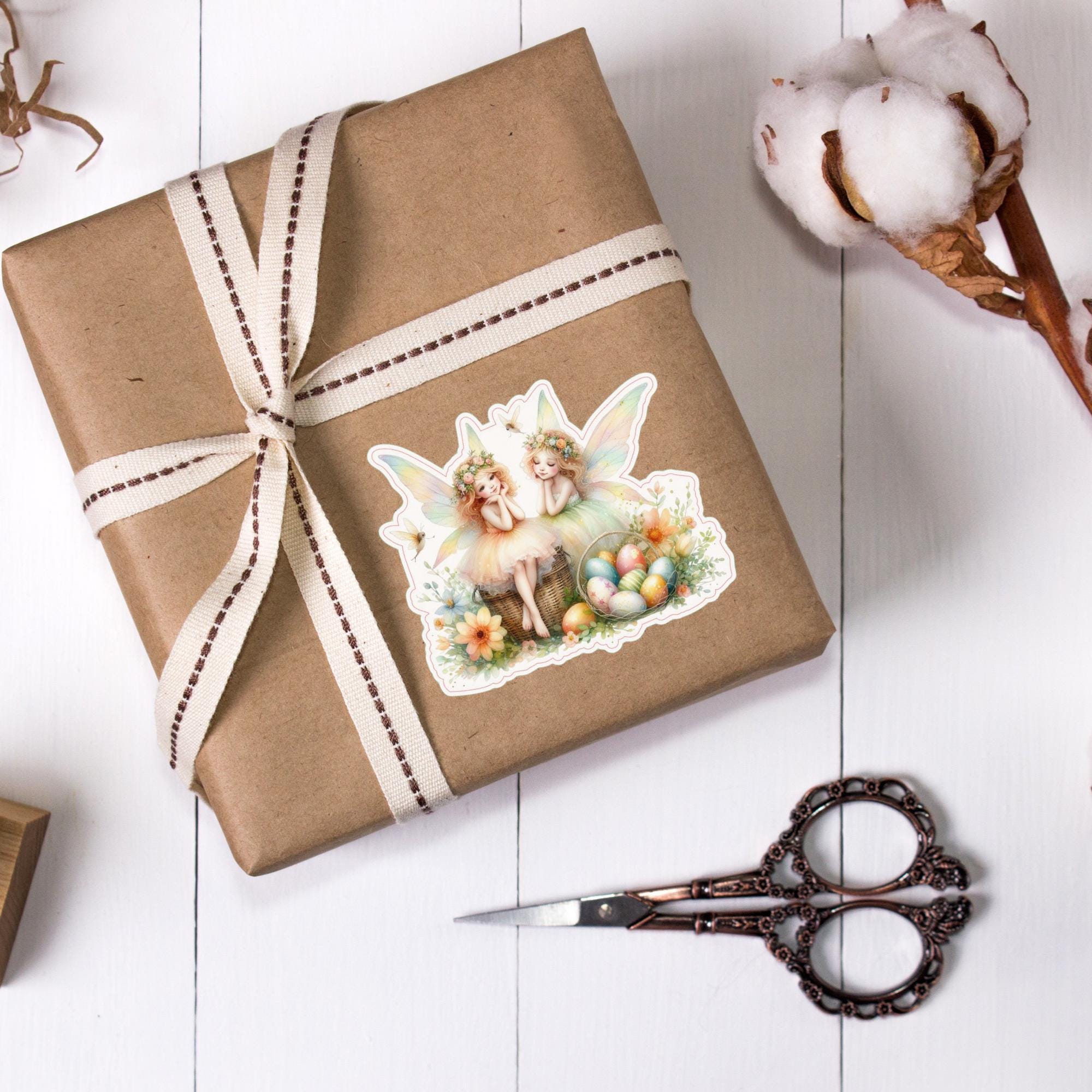 Aufkleber Ostern großer 8 cm Sticker Feen Fantasy Deko Geschenkaufkleber romantisch - zur Auswahl in Weiß oder Transparent  #SEG8