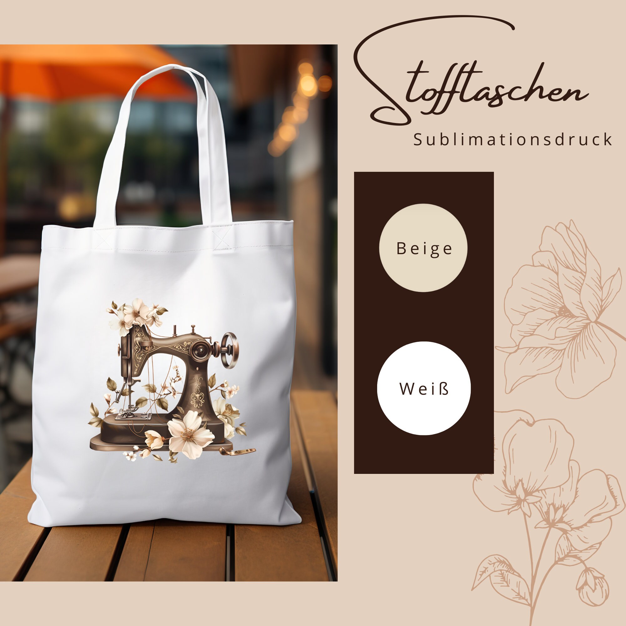 Stofftasche Stoffbeutel Einkaufstasche Geschenk Geburtstag Schneiderin Tasche Geschenk in Weiß oder Beige #STSUB