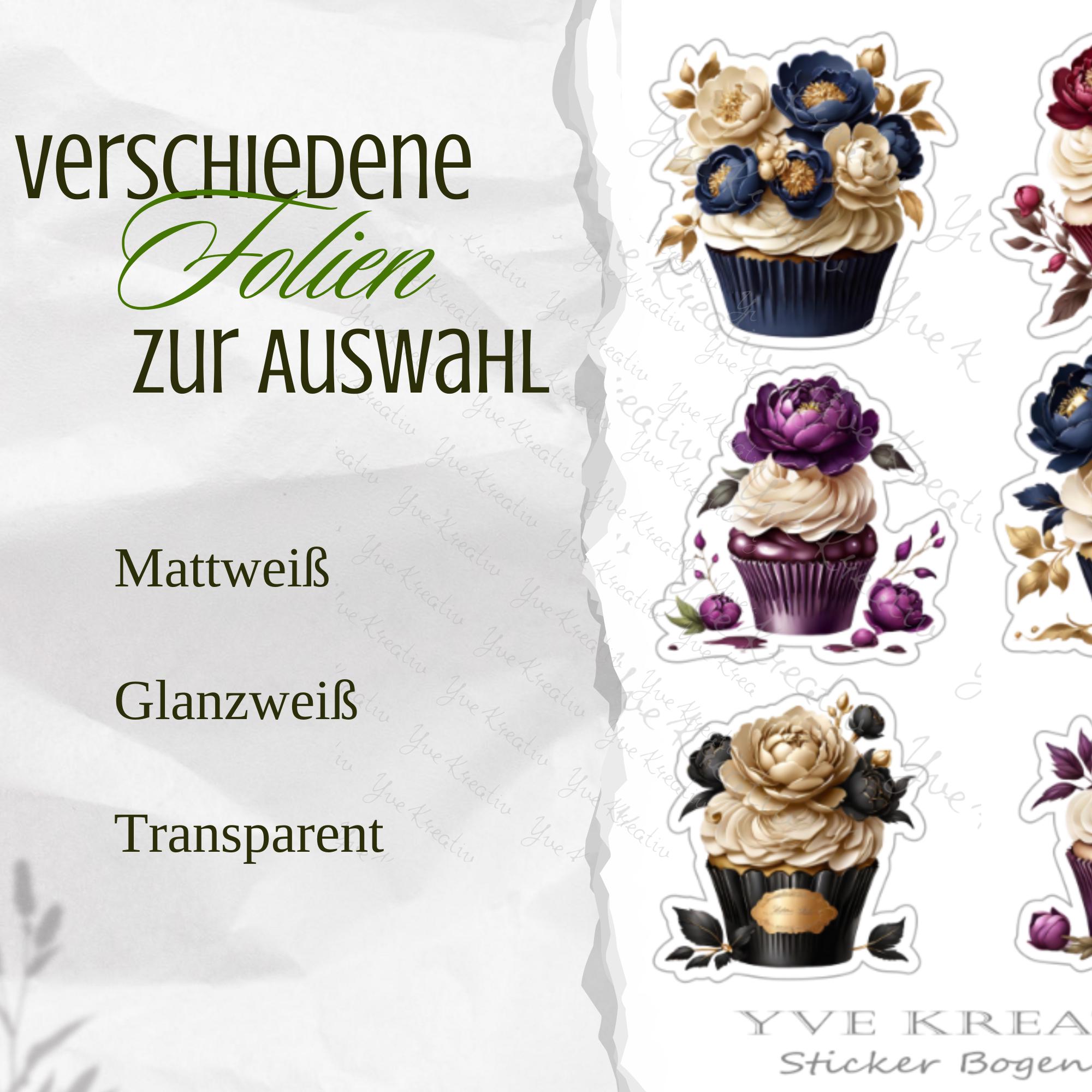 Aufkleber Cupcake Sommer Sticker Bogen Blüten Muffin Stickerbogen 3 Bögen zur Auswahl in Weiß - Transparent - Matt - Glanz #SBA6 Aufkleber Cupcake Sommer Sticker Bogen Blüten Muffin Stickerbogen 3 Bögen zur Auswahl in Weiß - Transparent - Matt - Glanz #SBA6