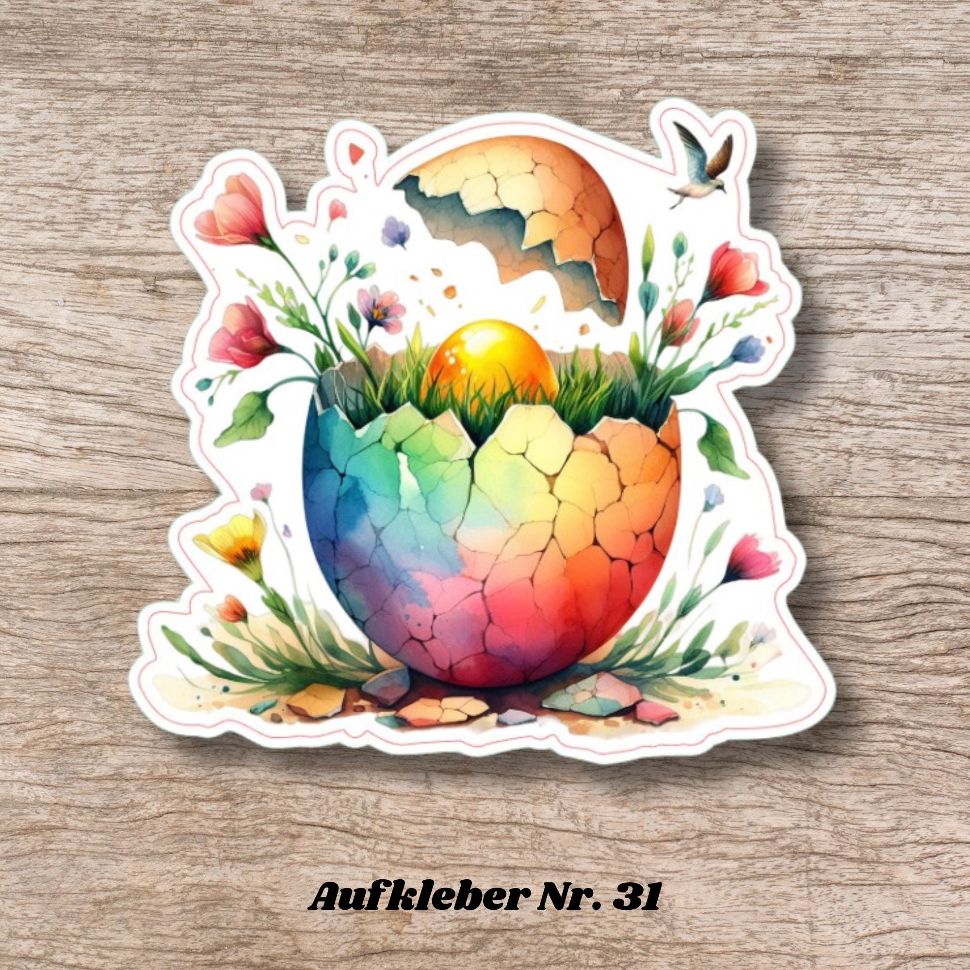 Aufkleber Ostern großer 8 cm Sticker buntes Osterei Deko Osterfest Geschenkaufkleber Dekoei - zur Auswahl in Weiß oder Transparent  #SEG8
