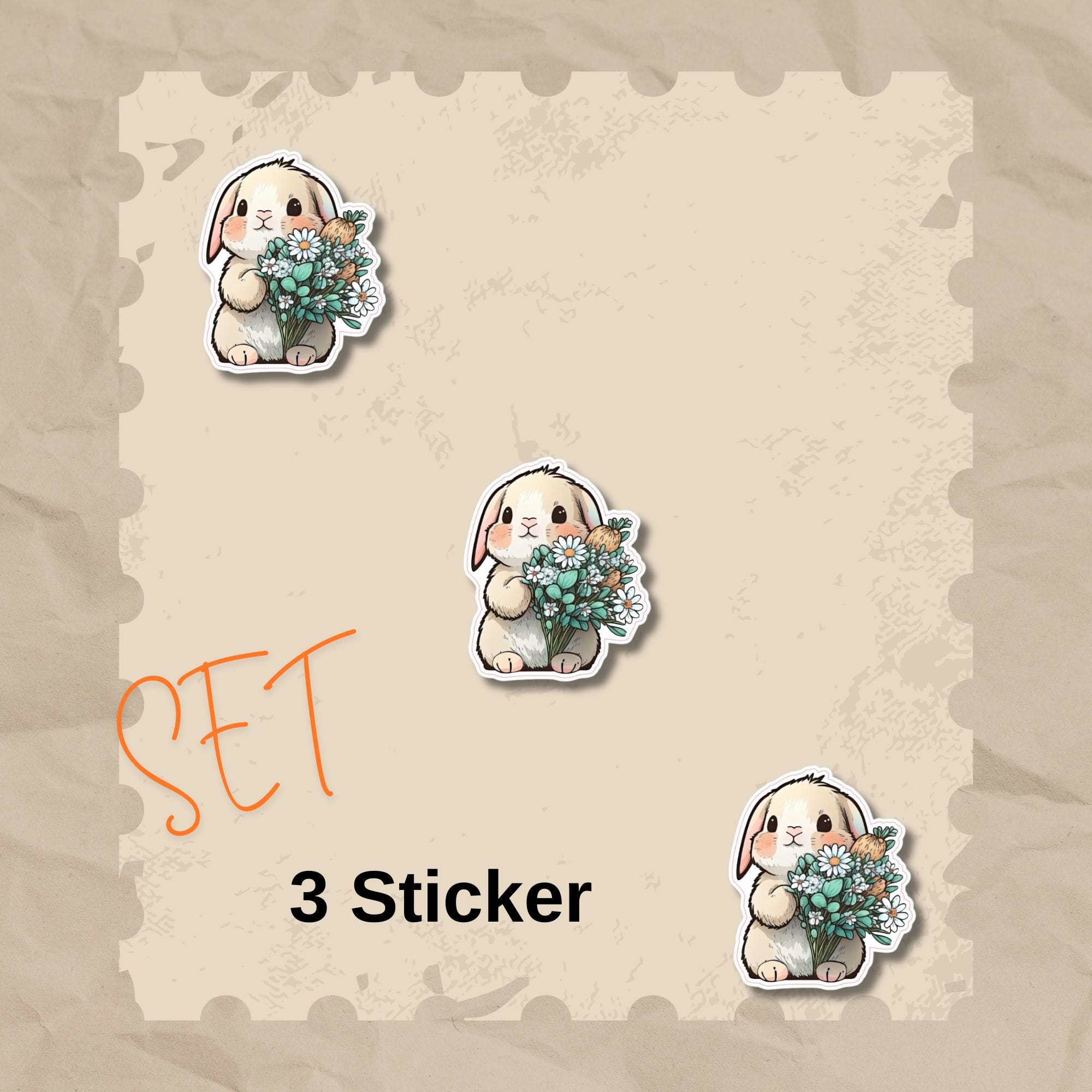 Aufkleber Ostern großer 8 cm Sticker niedliches Häschen Deko Hase Geschenkaufkleber Osterhase - zur Auswahl in Weiß oder Transparent  #SEG8