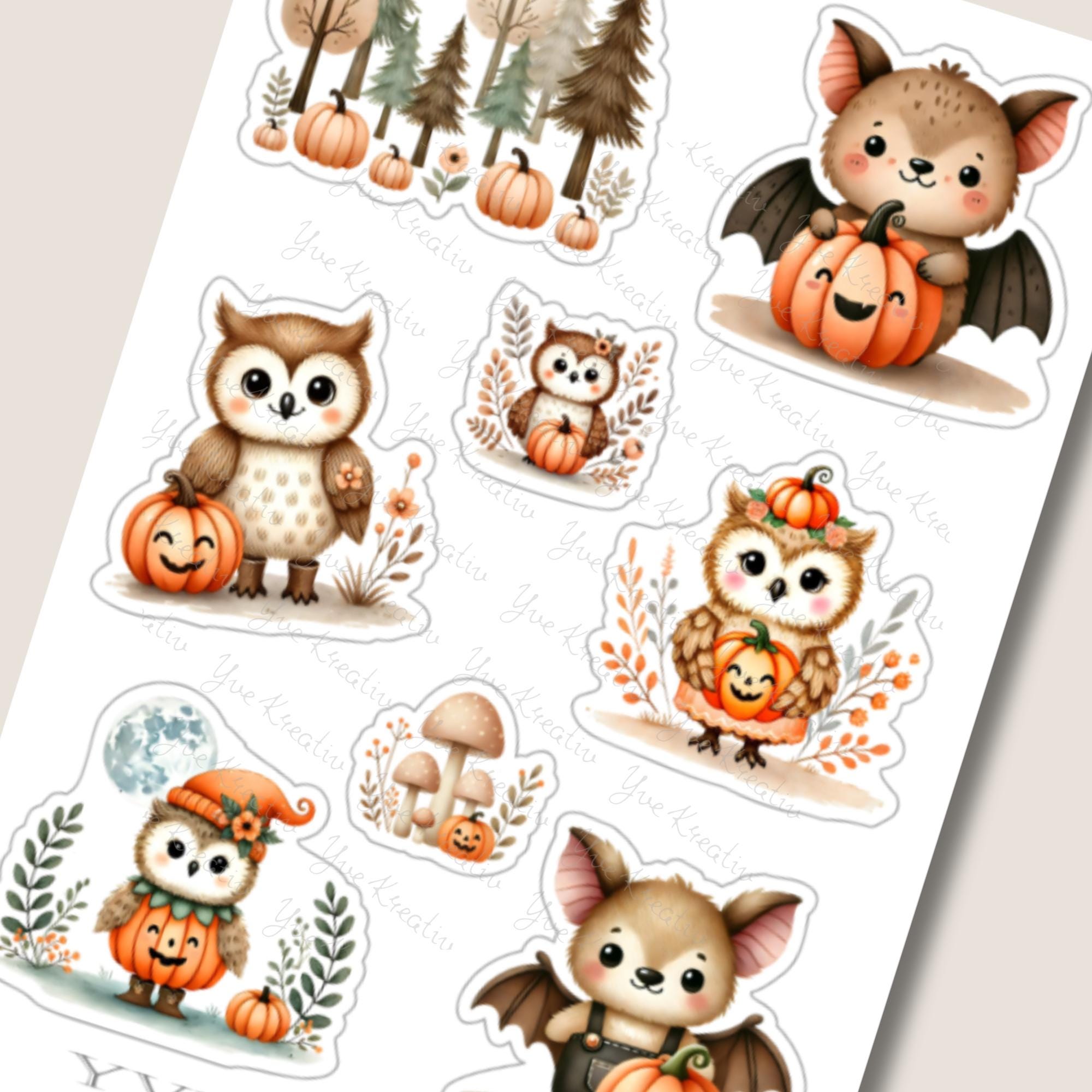 Aufkleber Waldtiere Stickerbogen Herbst Halloween Sticker Set - 3 Bögen zur Auswahl in Weiß - Transparent - Matt - Glanz #SBA6 Aufkleber Waldtiere Stickerbogen Herbst Halloween Sticker Set - 3 Bögen zur Auswahl in Weiß - Transparent - Matt - Glanz #SBA6