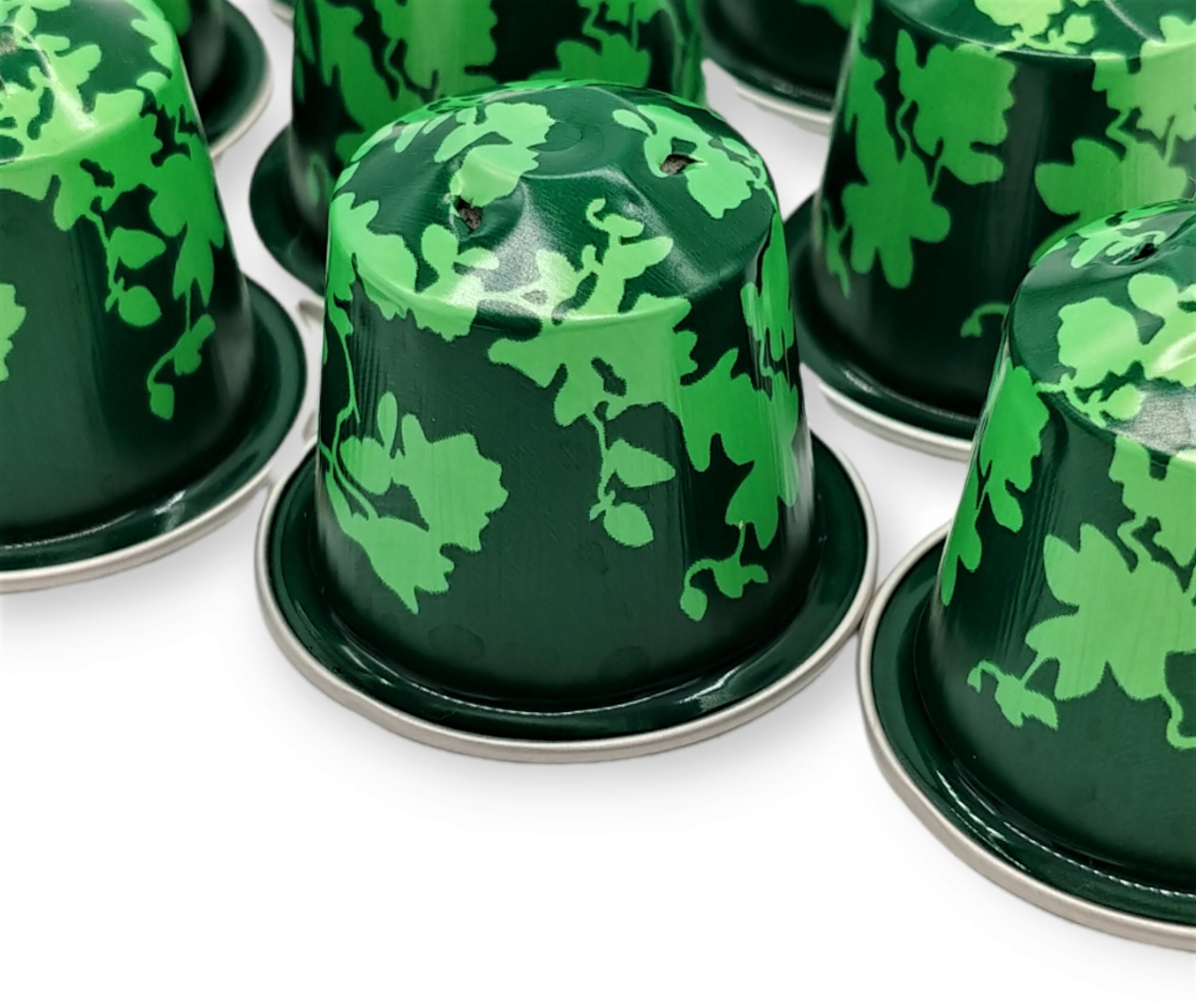 10 leere Kaffeekapseln : Grün mit Blumenmuster "Special Edition"  #KNS