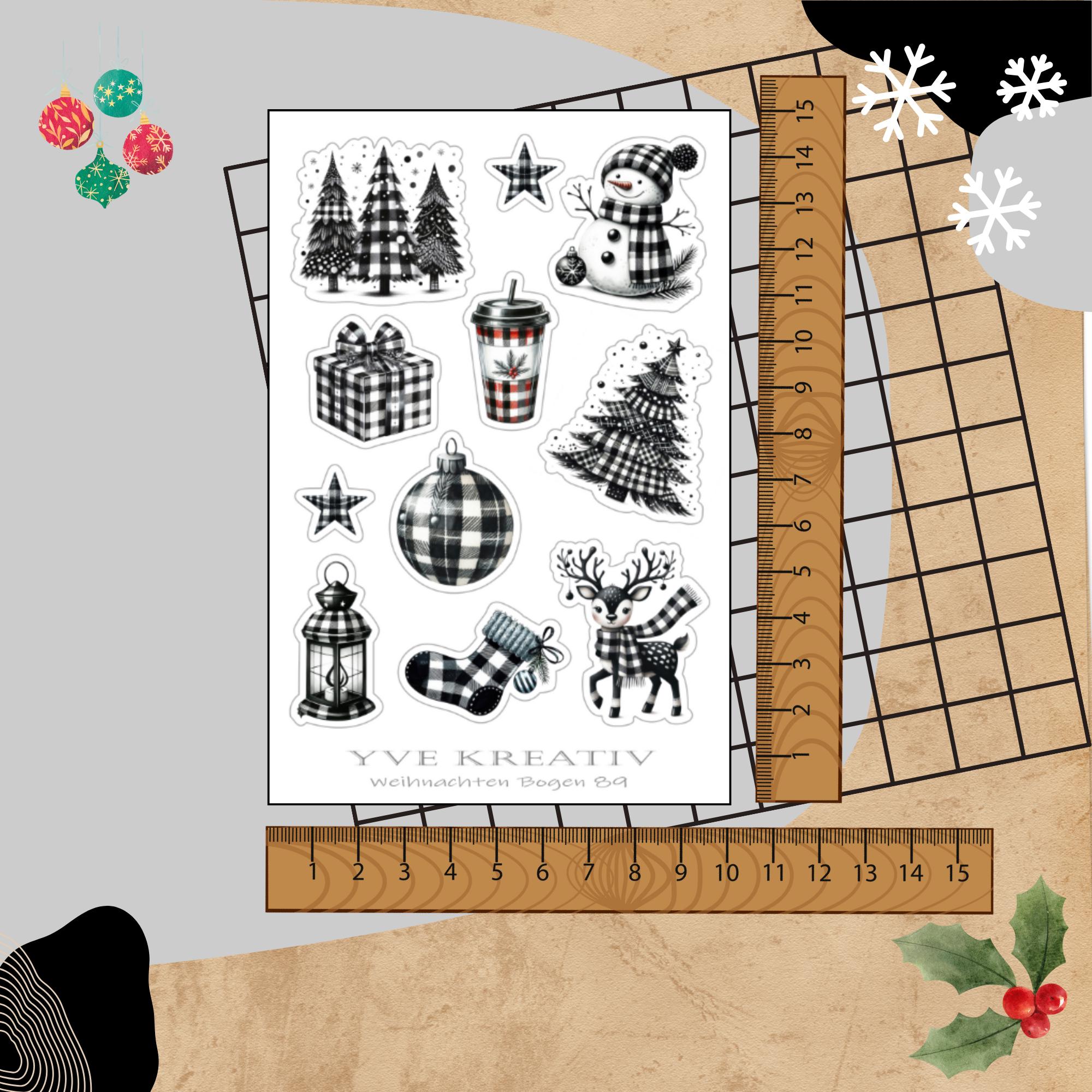 Aufkleber Sticker Bogen "Weihnachten Black & White" | Sticker Set - 3 Stickerbogen zur Auswahl in Weiß - Transparent - Matt - Glanz  #SBA6