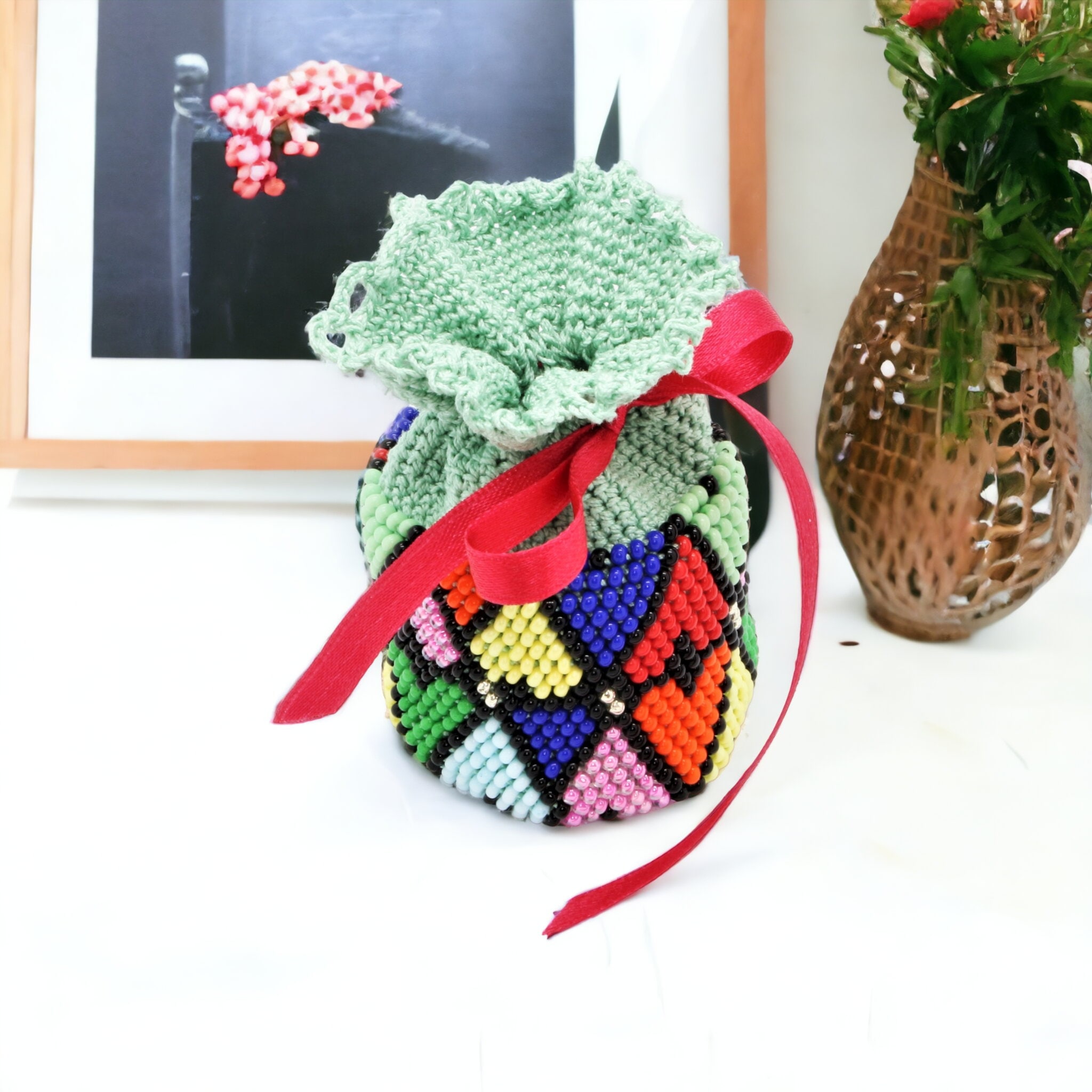 Edles Geschenk Säckchen / Schmuck Säckchen / handgehäkelt / Perlenhäkeln / Geldgeschenk / Hochzeit  #613961022