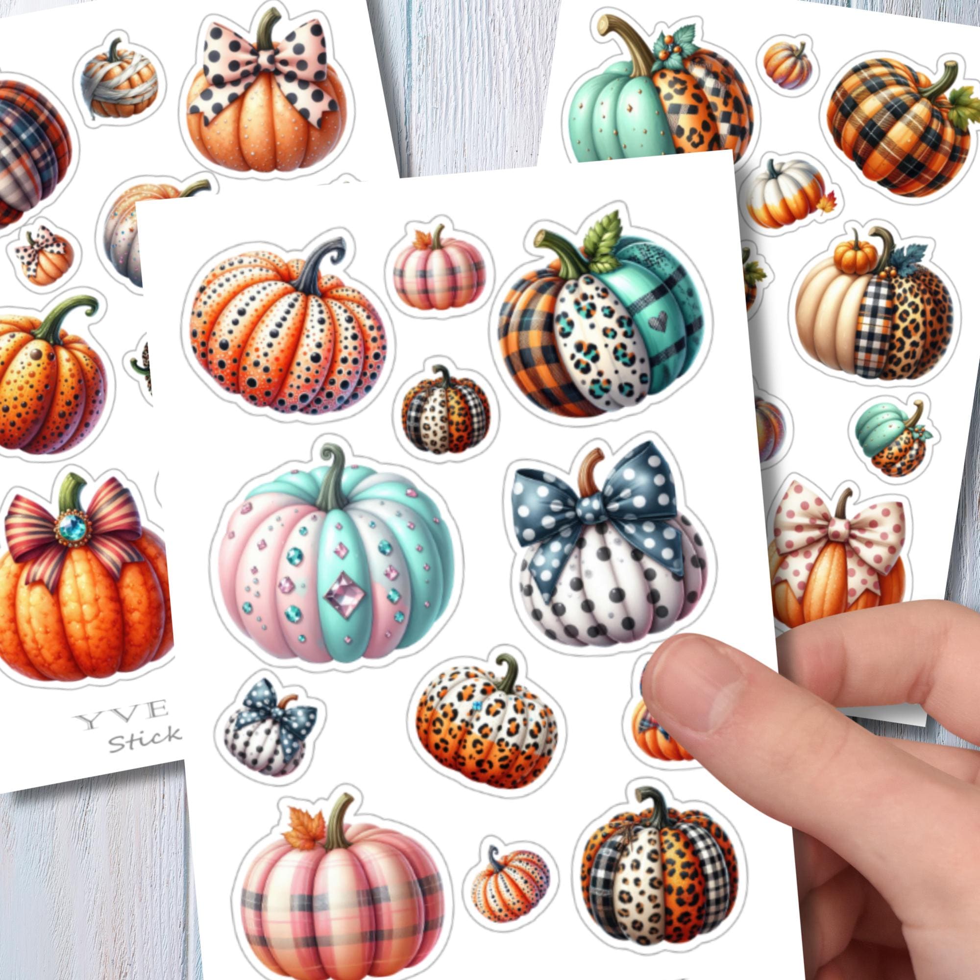 Kürbis Aufkleber Halloween Sticker Herbst Dekoration bunte Kürbisse 3 Stickerbogen zur Auswahl in Weiß - Transparent - Matt - Glanz #SBA6
