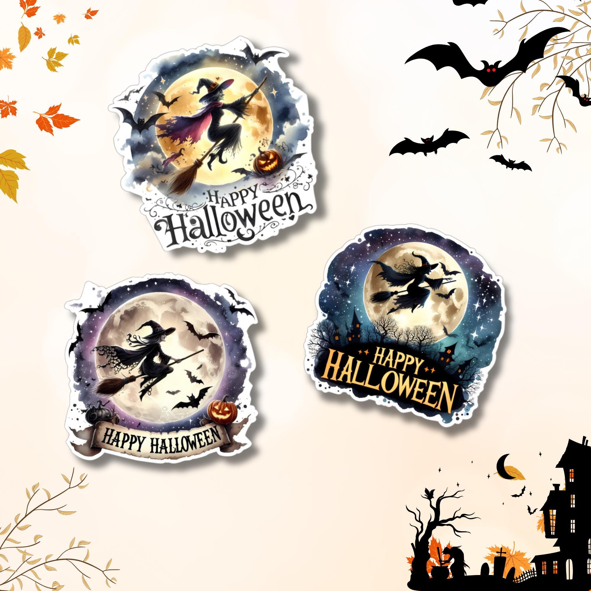 Halloween Aufkleber, Grusel Sticker, großer Kofferaufkleber Geschenkaufkleber - 3 Aufkleber zur Auswahl in Weiß oder Transparent #SEG8 Halloween Aufkleber, Grusel Sticker, großer Kofferaufkleber Geschenkaufkleber - 3 Aufkleber zur Auswahl in Weiß oder Transparent #SEG8