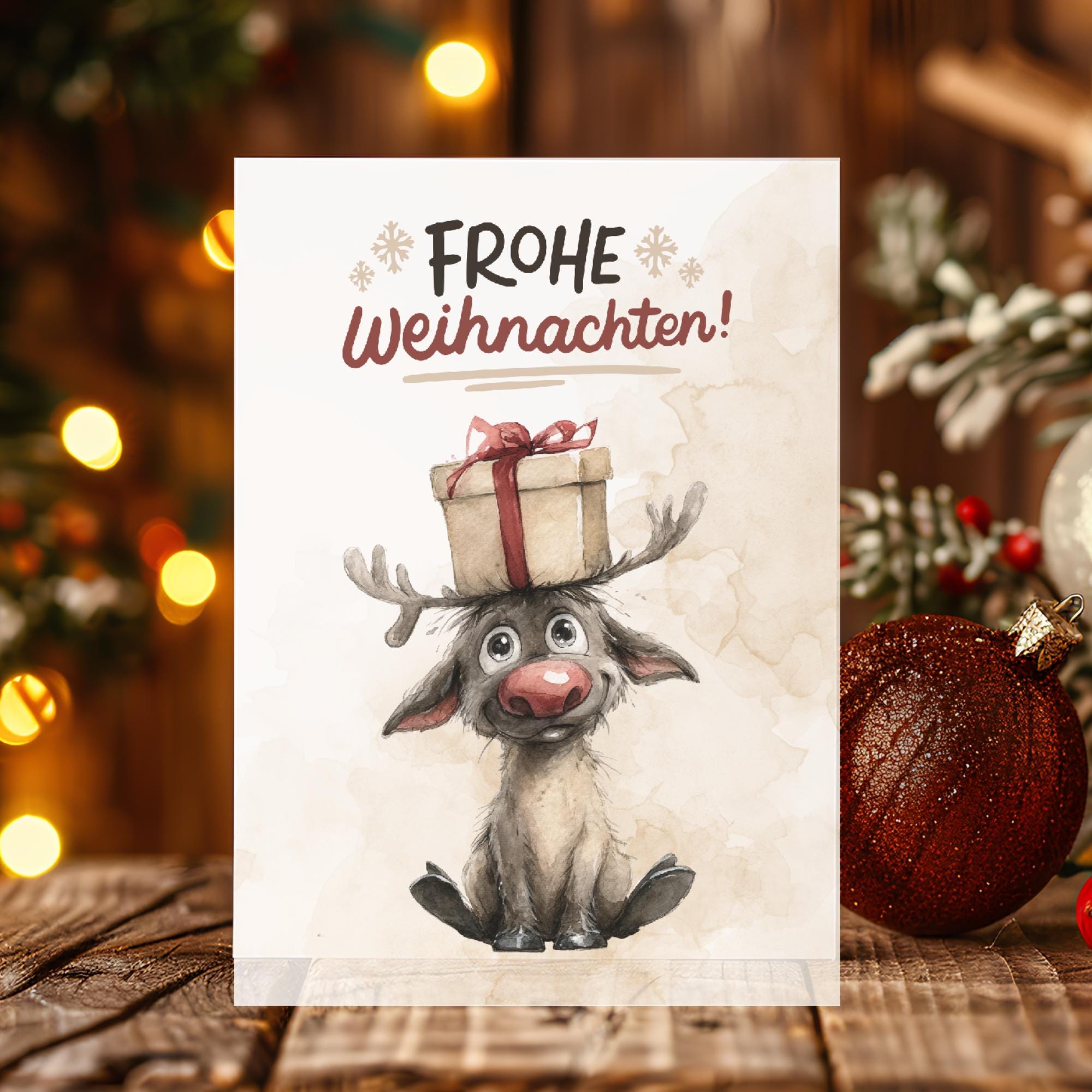 Postkarte Lustigers Rentier Grußkarte Karte zu Weihnachten Weihnachtskarte Geschenkkarte Leinenstruktur Karte A6 #PWE198