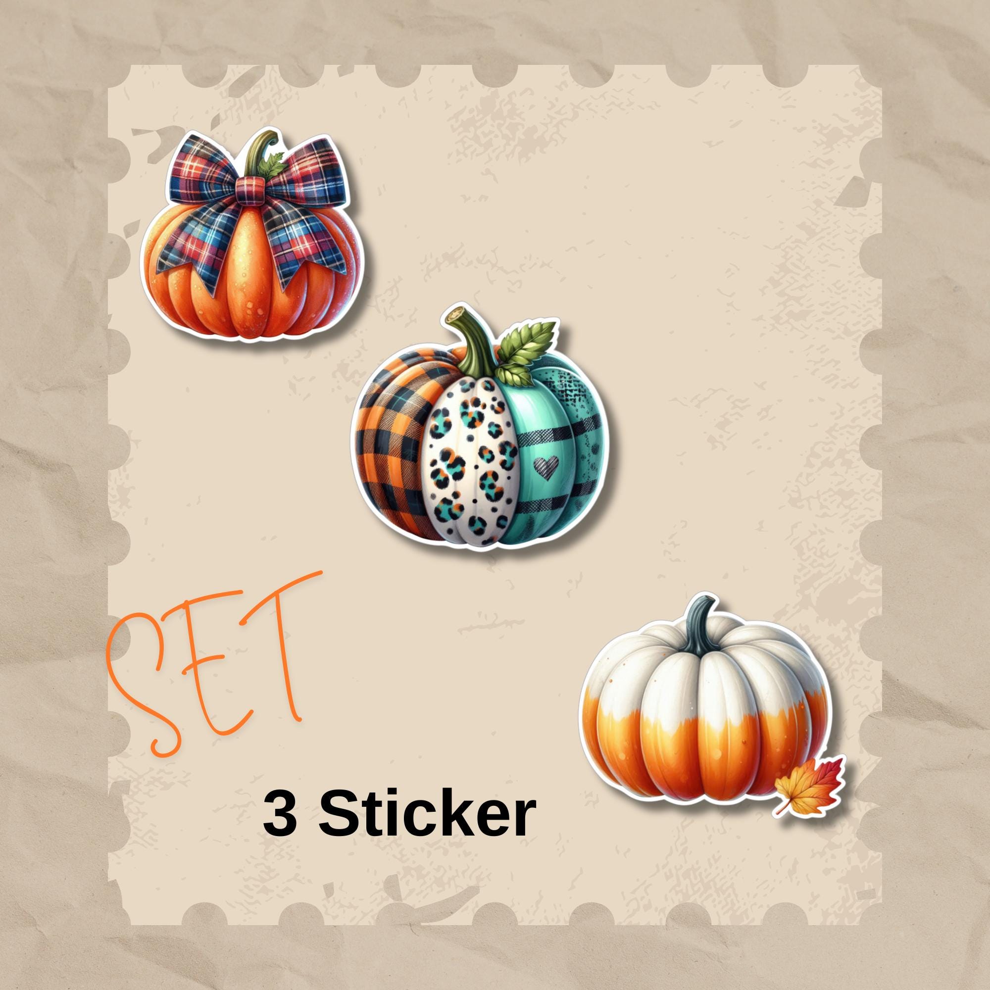 Kürbis Aufkleber Halloween Sticker großer Geschenkaufkleber Herbst Koffersticker - 3 Aufkleber zur Auswahl in Weiß oder Transparent  #SEG8