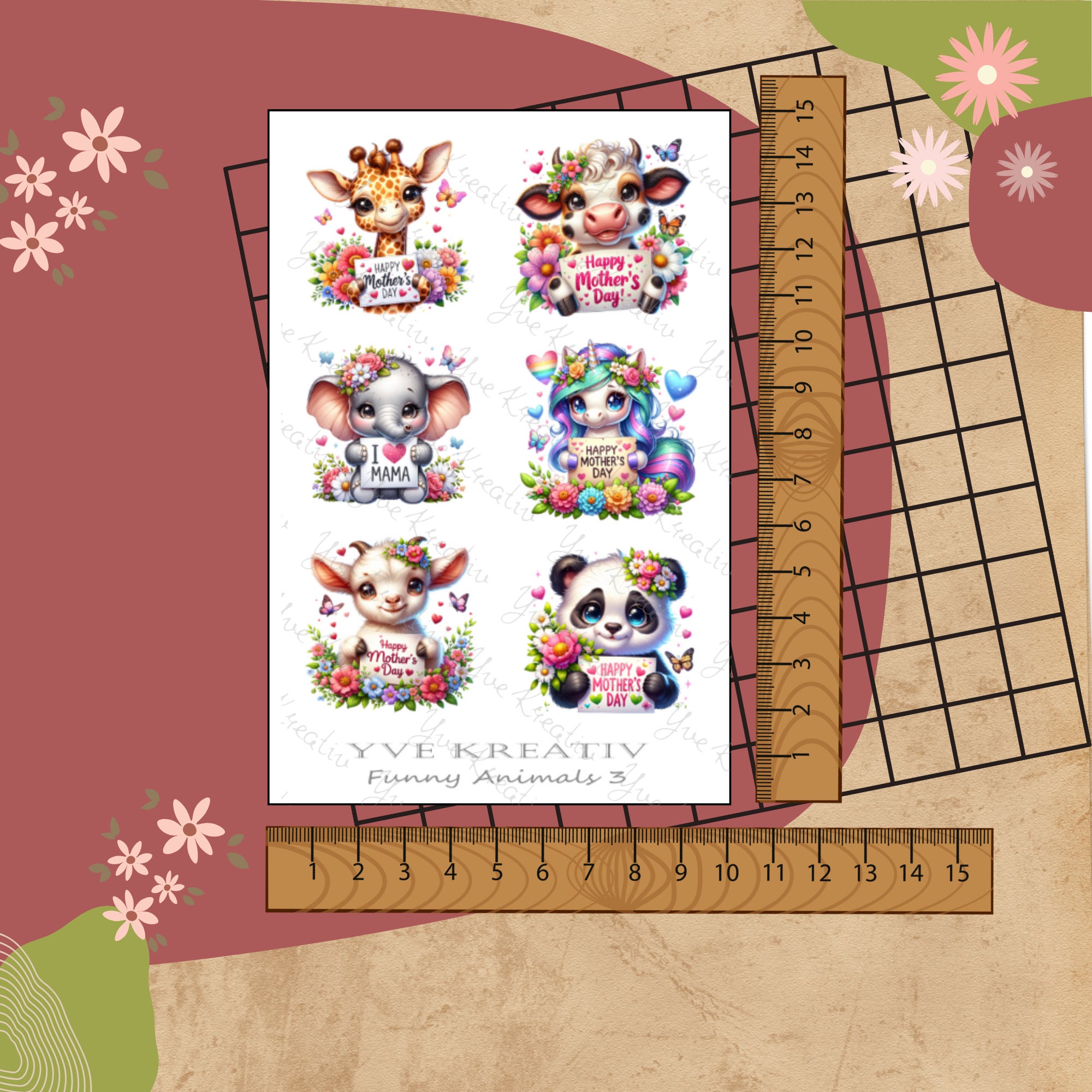 Sticker Aufkleber "Niedliche Tiere zum Muttertag" | Sticker Set - 3 Stickerbogen zur Auswahl in Weiß - Transparent - Matt - Glanz #SBA6