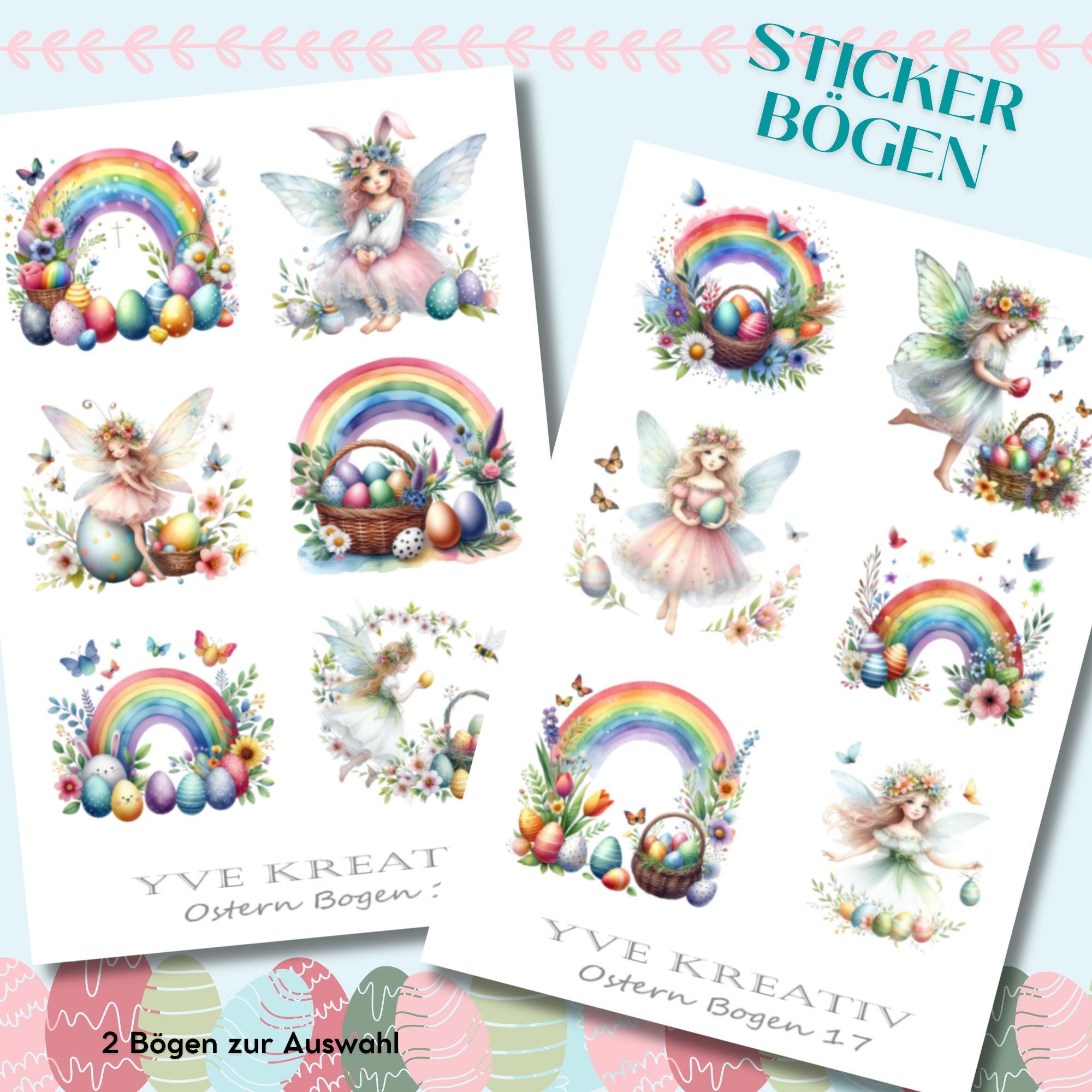 Sticker Bogen, Aufkleber zu Ostern Regenbogen | Sticker Set - 2 Stickerbogen zur Auswahl in Weiß - Transparent - Matt - Glanz  #SBA6