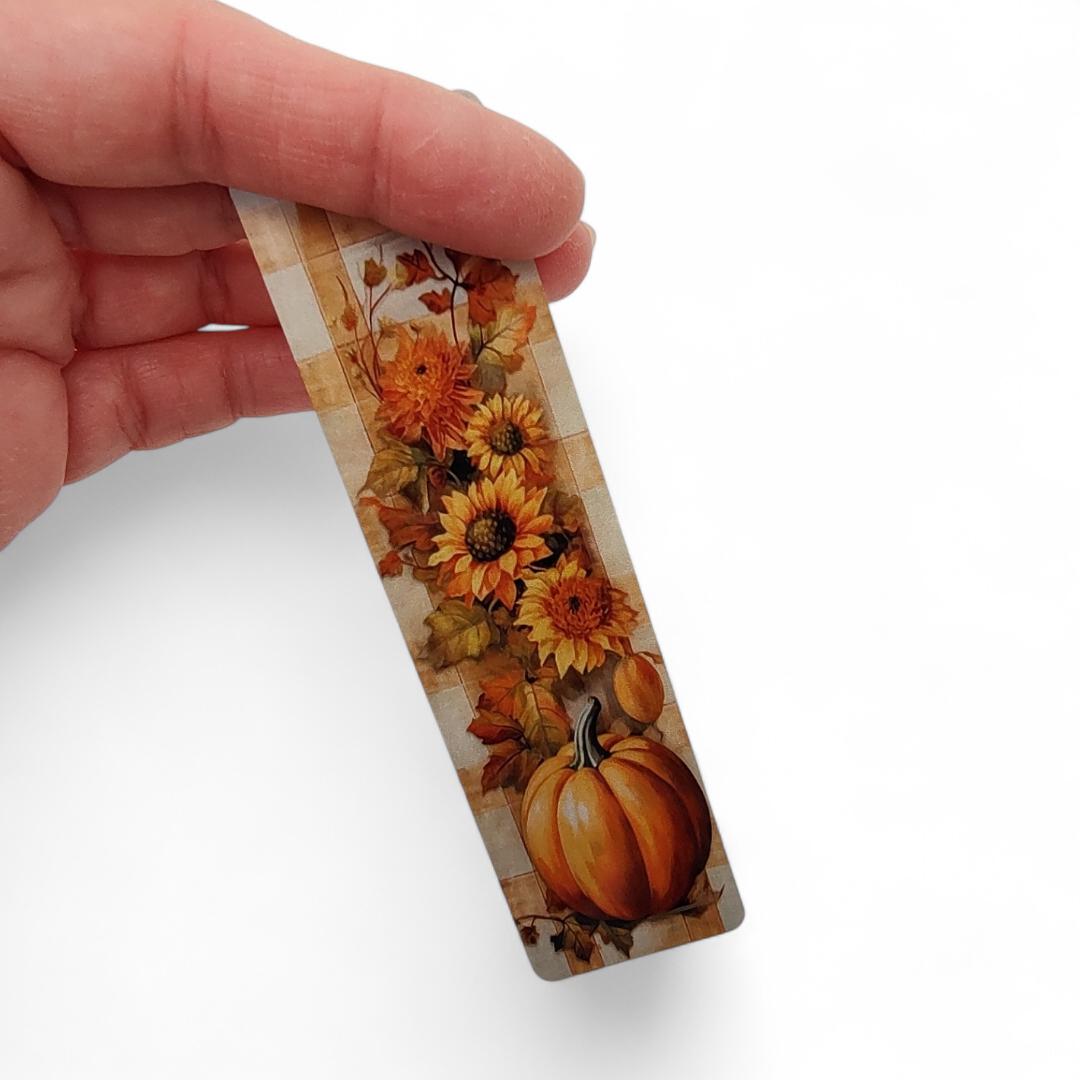 Lesezeichen aus Aluminium Sonnenblumen Kürbis Geschenk Herbst Mitbringsel Halloween Bücherzeichen Bookmark - 2 Motive zur Auswahl  #LEALU