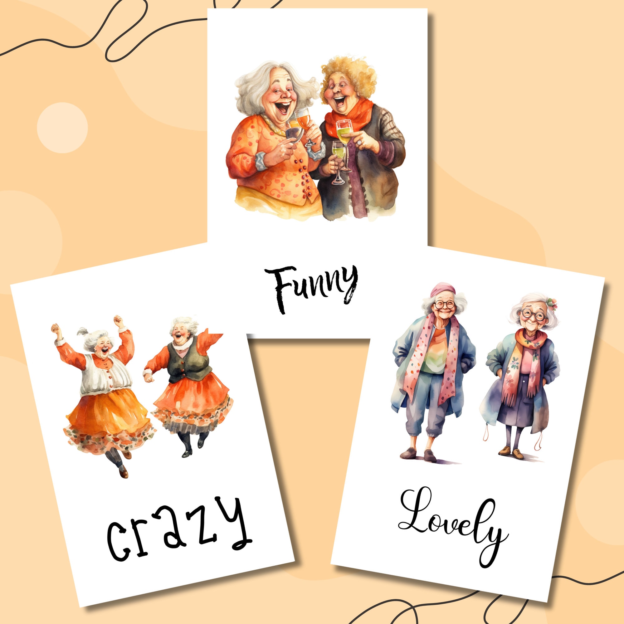 Postkarte, Grußkarte, Karte zum Geburtstag I Crazy, Funny, Lovely I Old Lady, Großmütter, Beste Freundin  #PHO