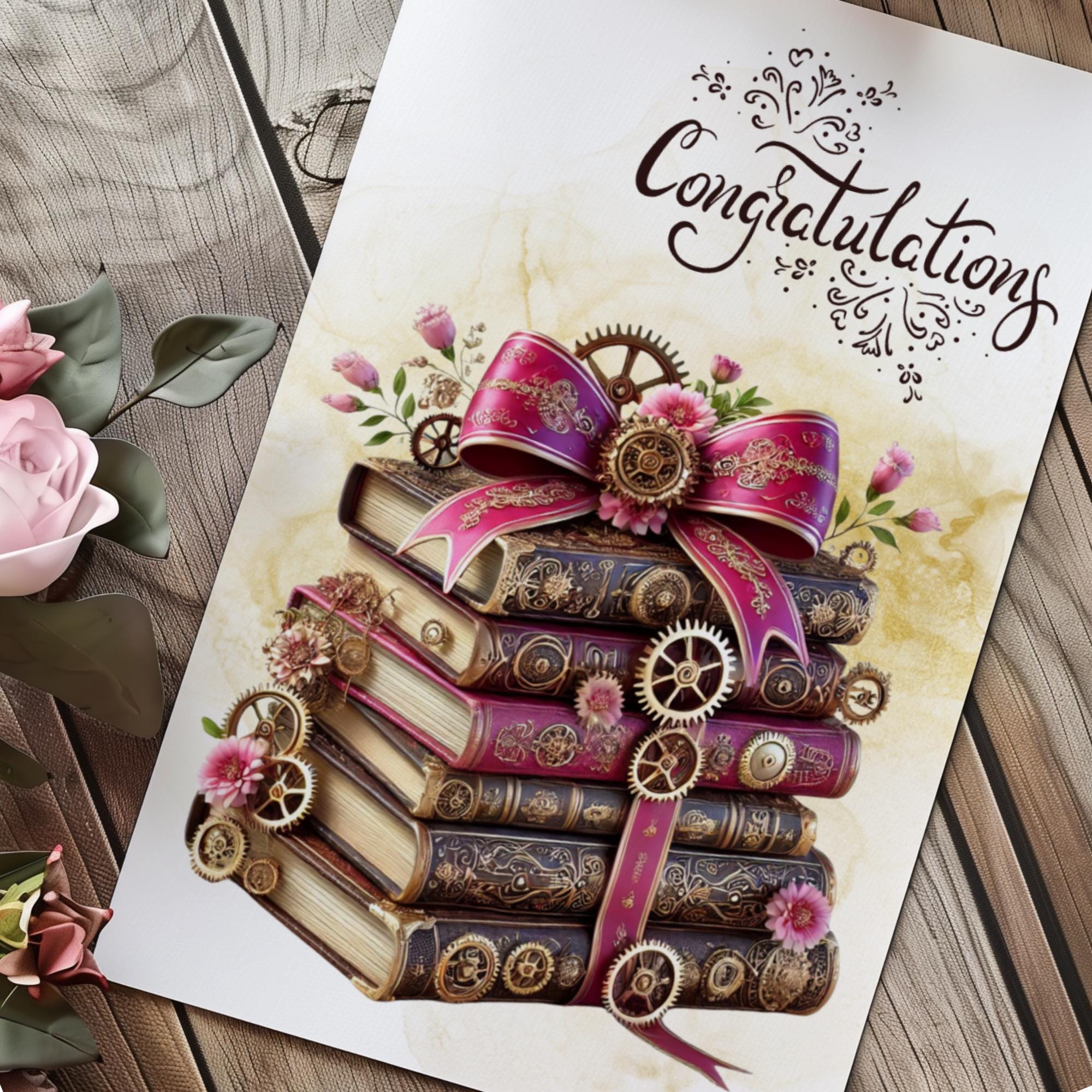 Postkarte Bücher Steampunk Grußkarte Glückwunschkarte Karte Geburtstag Gutschein Buch Geburtstagskarte Geschenk Buchliebhaber #PHO